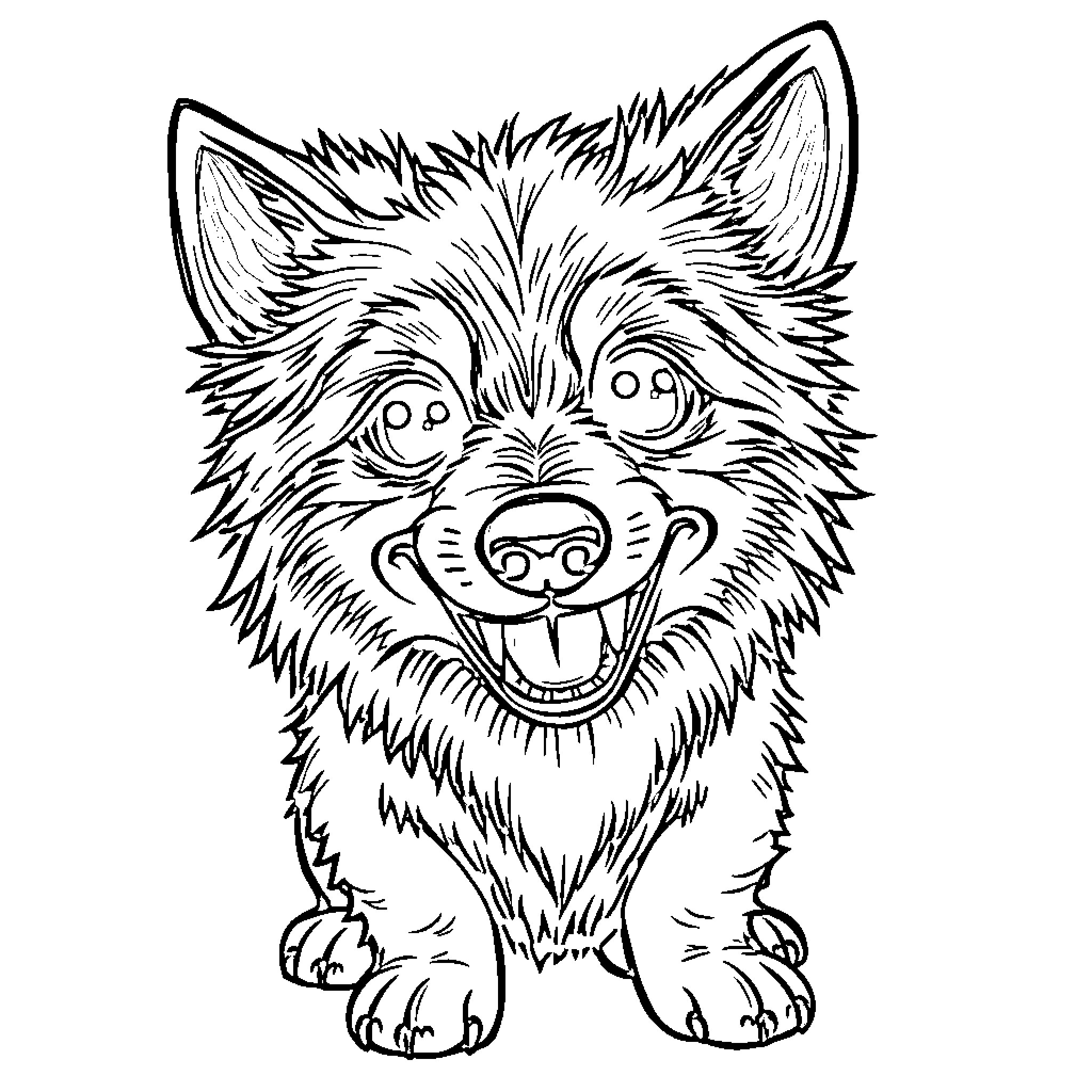 Wiener Dog with a Silly Expression Coloring Page (free black-and-white line drawing printable PDF for all, from beginners to advanced learners, including children, teens, adults, and seniors)