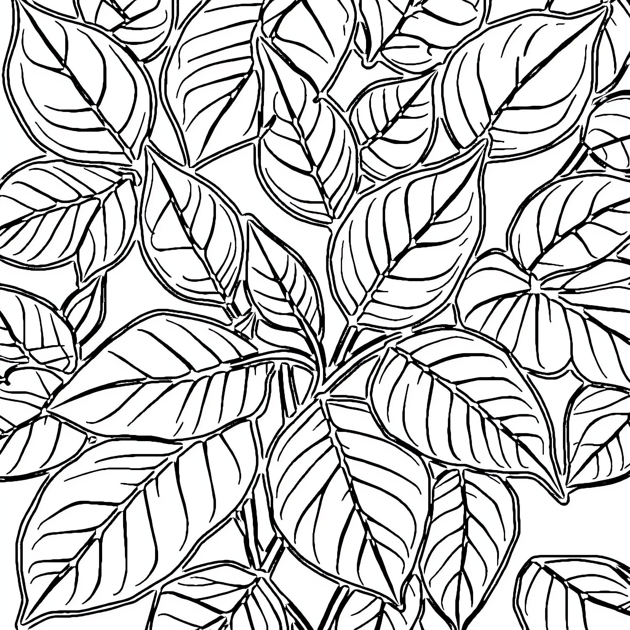 Leaf Patterns and Designs Coloring Page (free black-and-white line drawing printable PDF for all, from beginners to advanced learners, including children, teens, adults, and seniors)