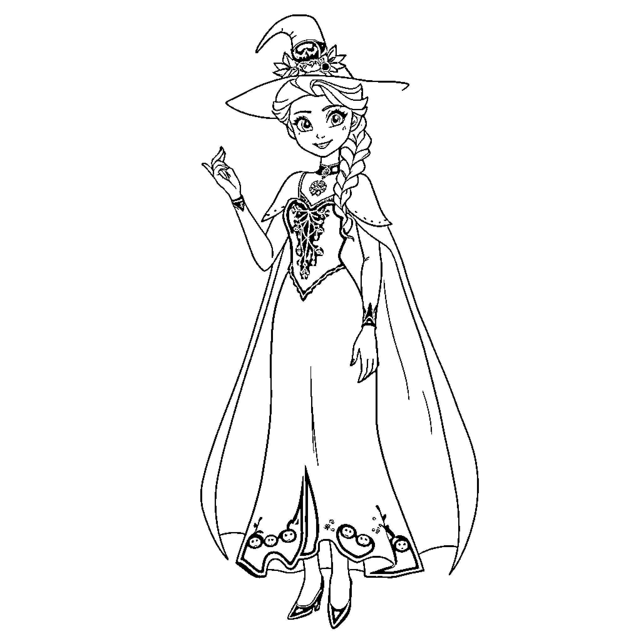 Princess in Whimsical Attire Striking a Pose Coloring Page (free black-and-white line drawing printable PDF for all, from beginners to advanced learners, including children, teens, adults, and seniors)