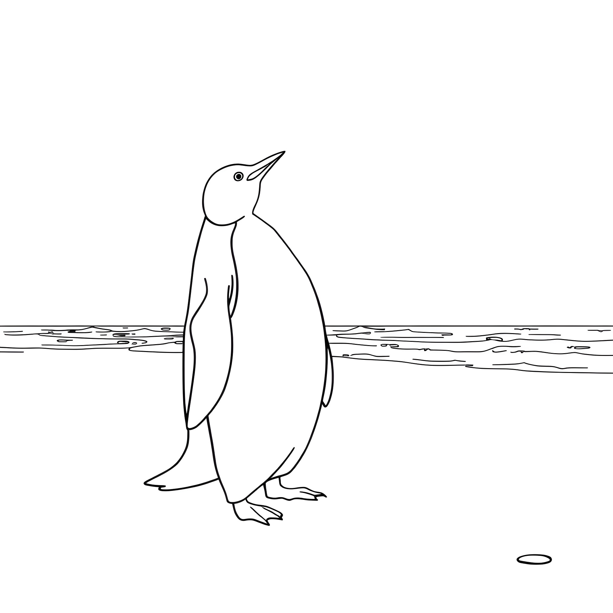 Penguin standing on ice Coloring Page (free black-and-white line drawing printable PDF for all, from beginners to advanced learners, including children, teens, adults, and seniors)