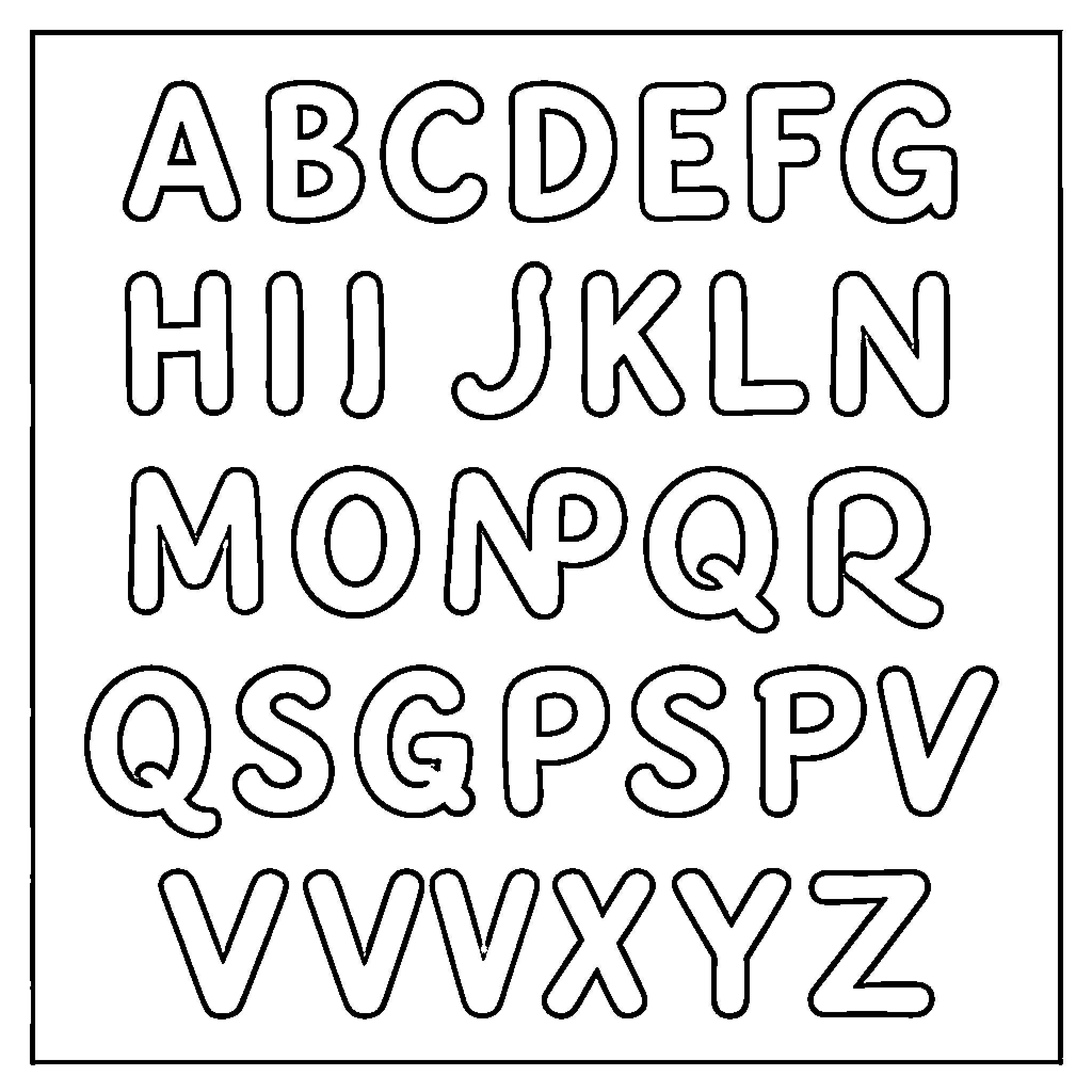 Alphabet of Artistic Letters Coloring Page (free black-and-white line drawing printable PDF for all, from beginners to advanced learners, including children, teens, adults, and seniors)