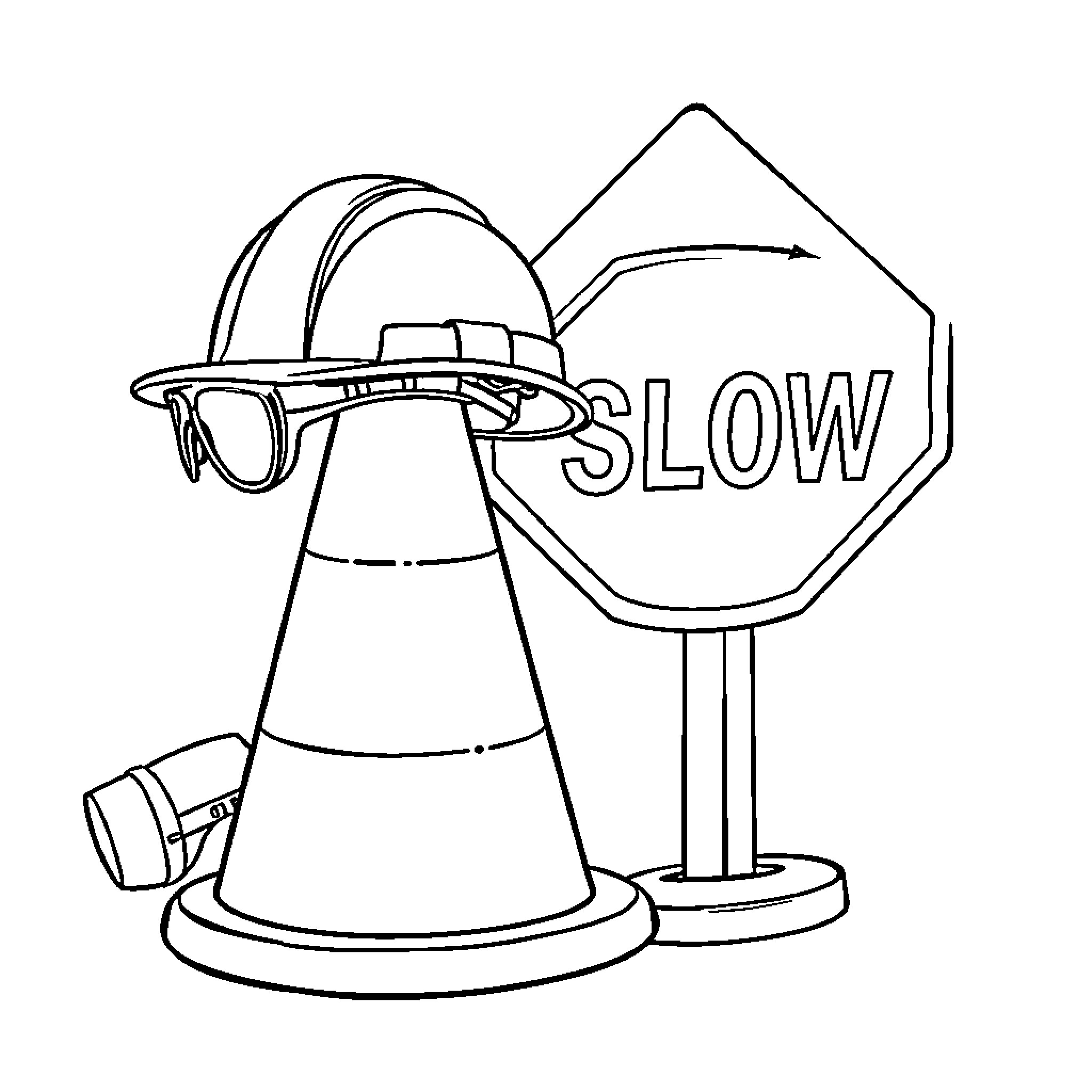 Safety Equipment for Construction Site Coloring Page (free black-and-white line drawing printable PDF for all, from beginners to advanced learners, including children, teens, adults, and seniors)