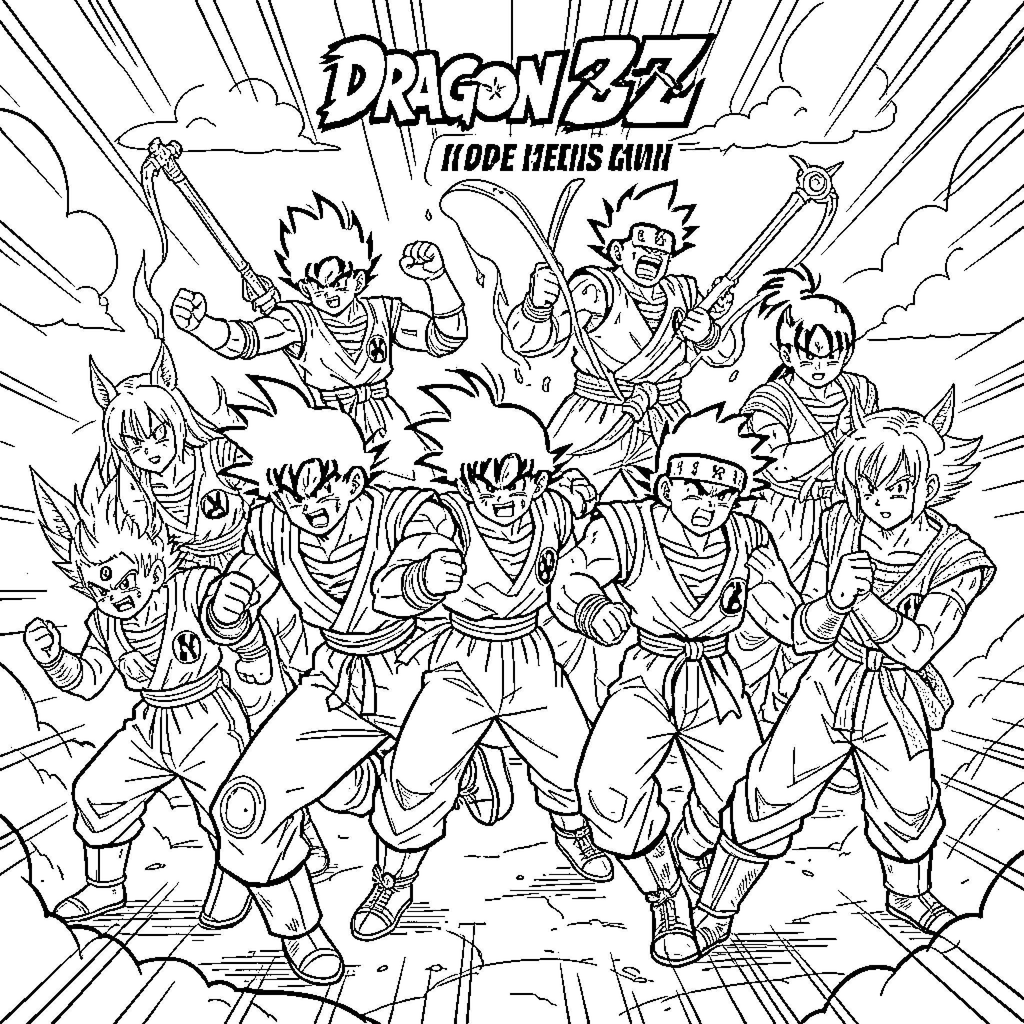 Kpop Demon Hunter: Anime Characters in Epic Battle Coloring Page (free black-and-white line drawing printable PDF for all, from beginners to advanced learners, including children, teens, adults, and seniors)