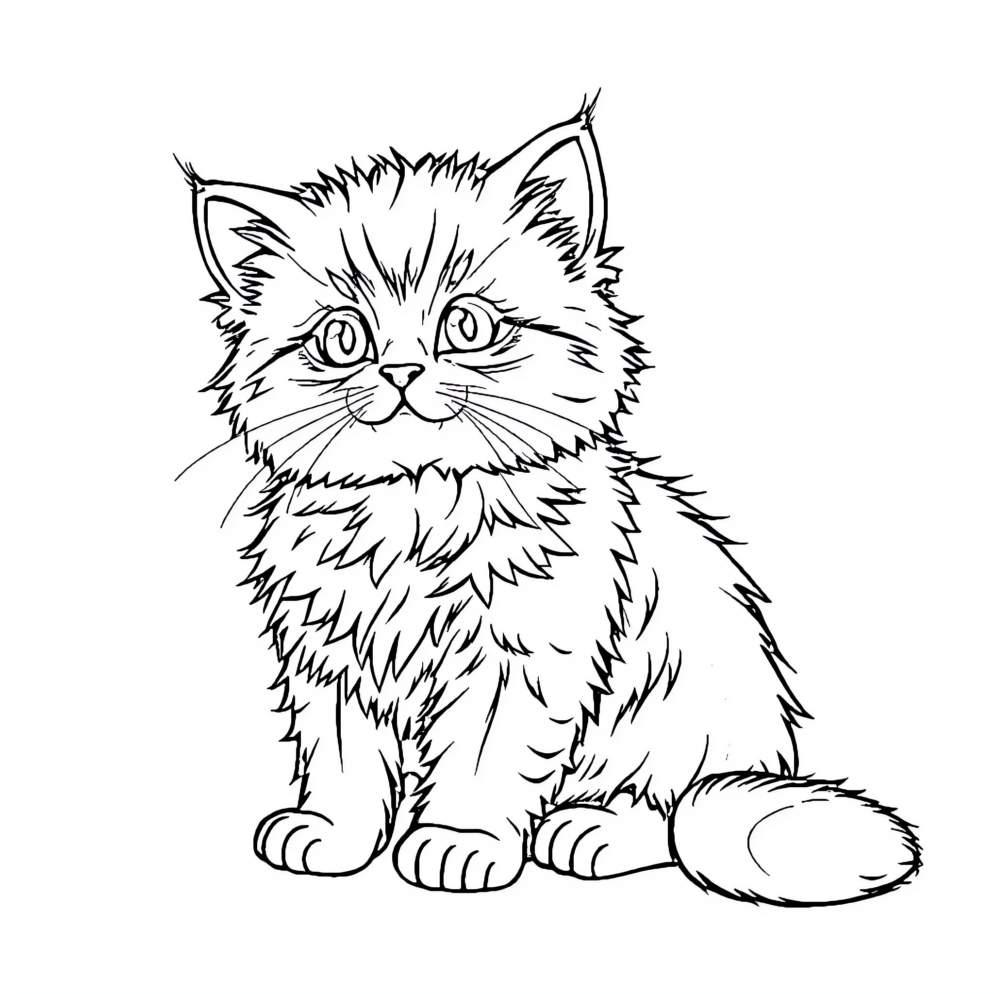 Kitty sitting adorably in a sketch-like style Coloring Page (free black-and-white line drawing printable PDF for all, from beginners to advanced learners, including children, teens, adults, and seniors)