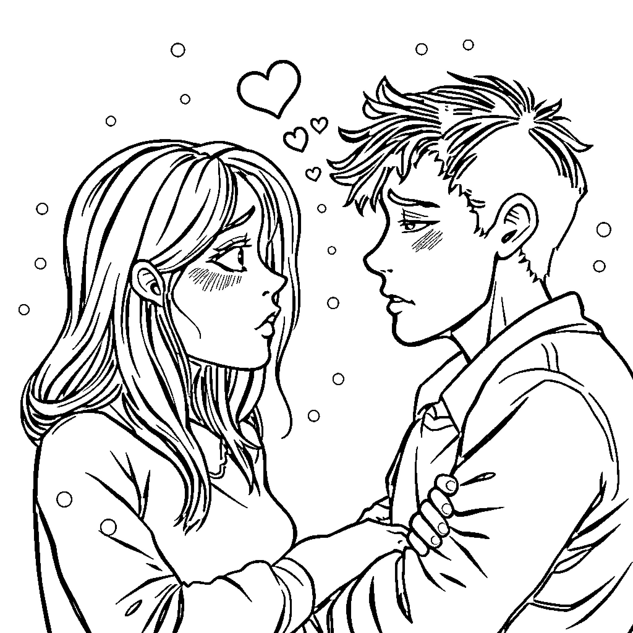 Breakup Moment: Emotional Couple in Distress Coloring Page (free black-and-white line drawing printable PDF for all, from beginners to advanced learners, including children, teens, adults, and seniors)