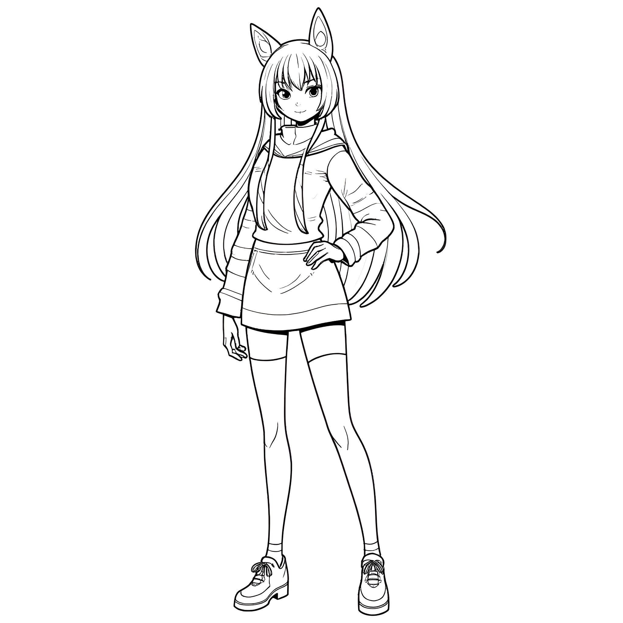 Labubu's Kawaii Anime Adventure Coloring Page (free black-and-white line drawing printable PDF for all, from beginners to advanced learners, including children, teens, adults, and seniors)