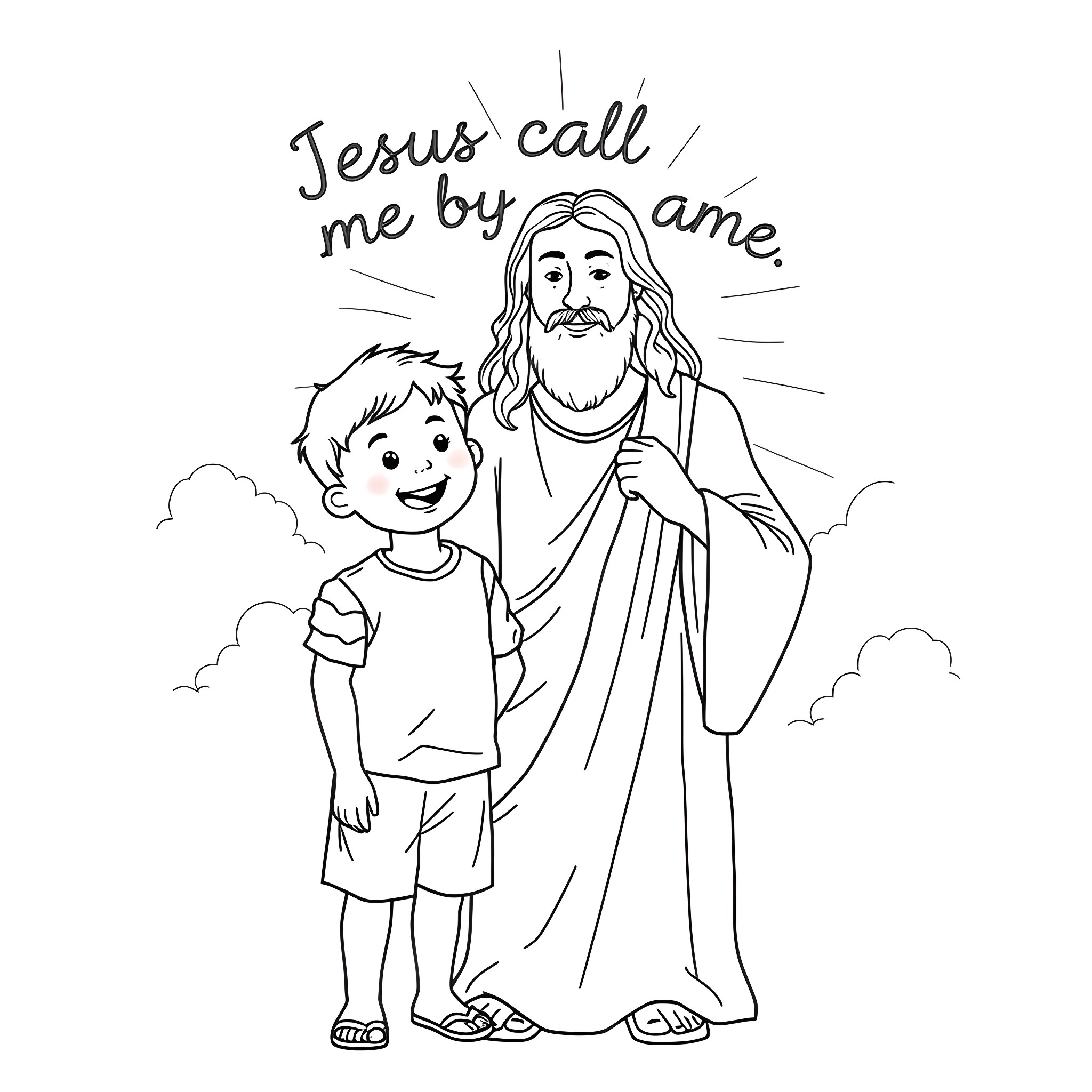 Jesus calls a young boy to follow him Coloring Page (free black-and-white line drawing printable PDF for all, from beginners to advanced learners, including children, teens, adults, and seniors)