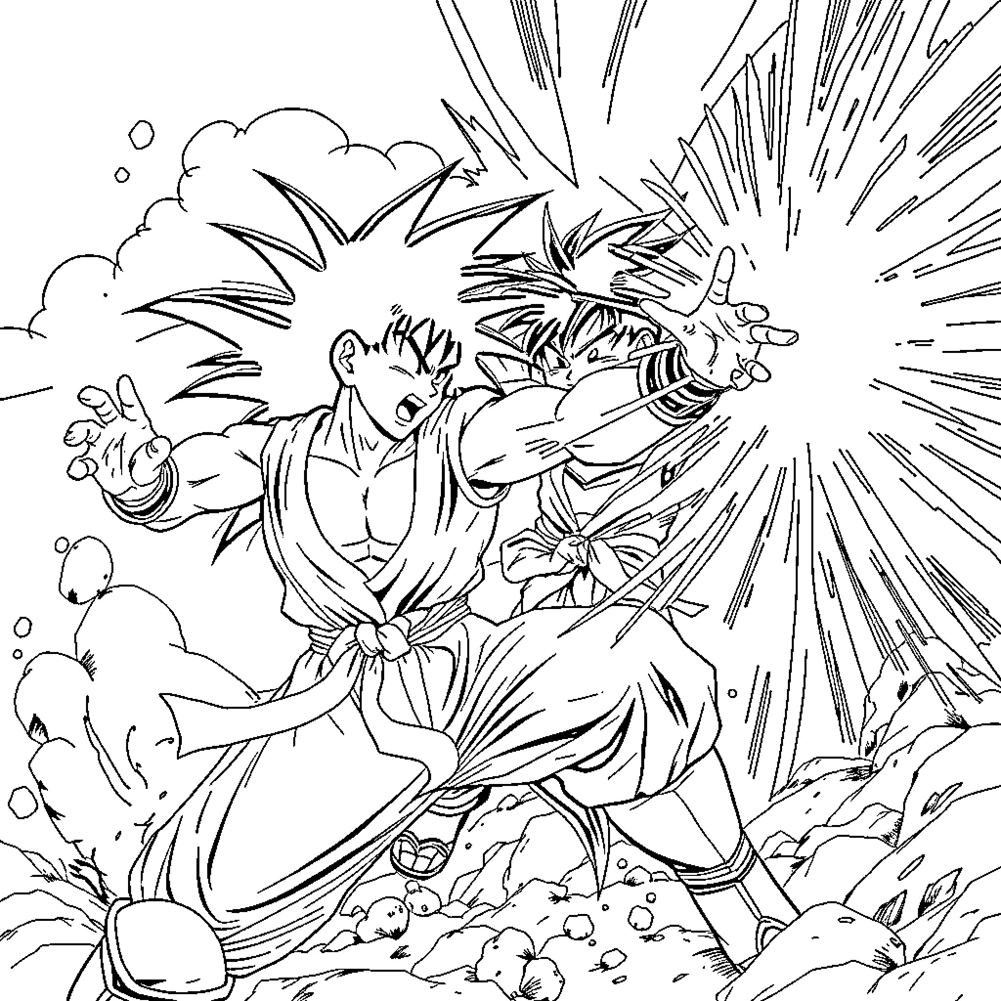 Ranma Saotome in Dynamic Action Scene Coloring Page (free black-and-white line drawing printable PDF for all, from beginners to advanced learners, including children, teens, adults, and seniors)
