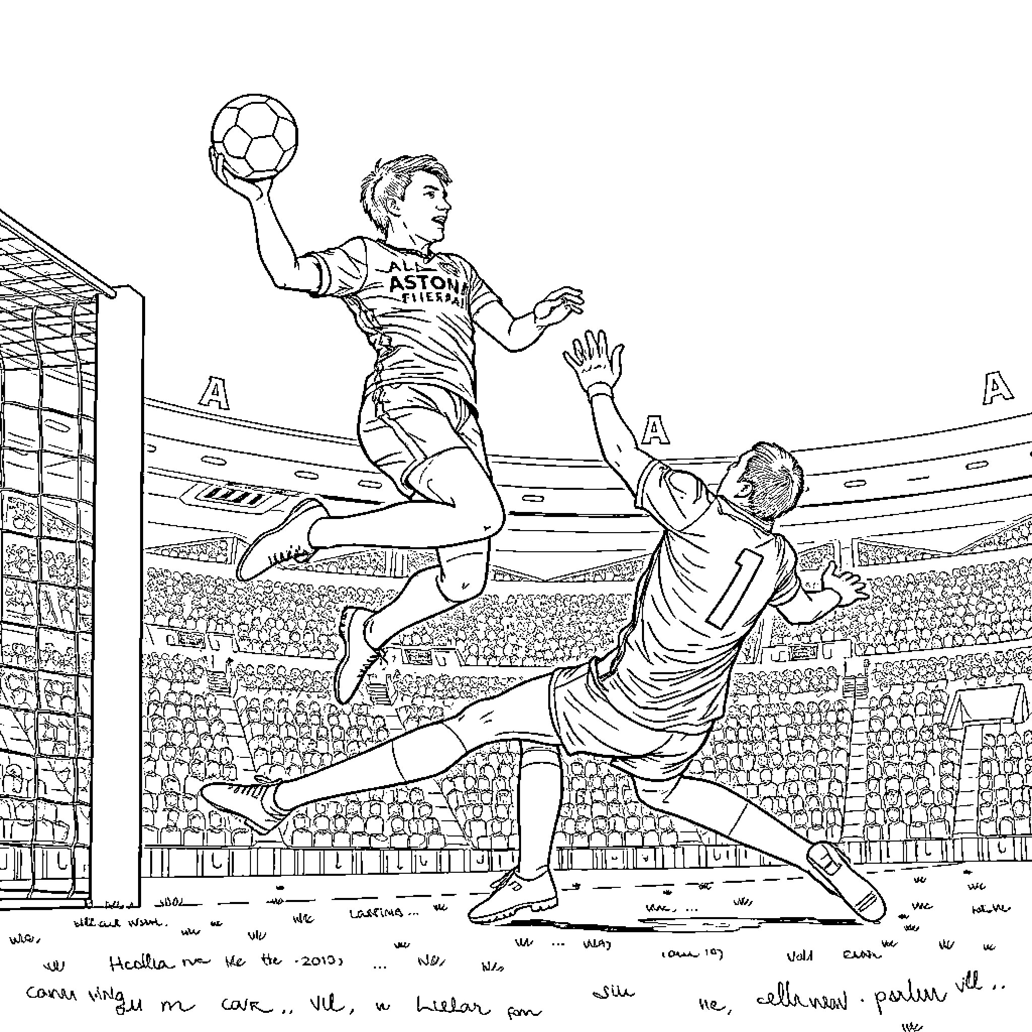 Aston Villa Player Competing in an Intense Football Match Coloring Page (free black-and-white line drawing printable PDF for all, from beginners to advanced learners, including children, teens, adults, and seniors)