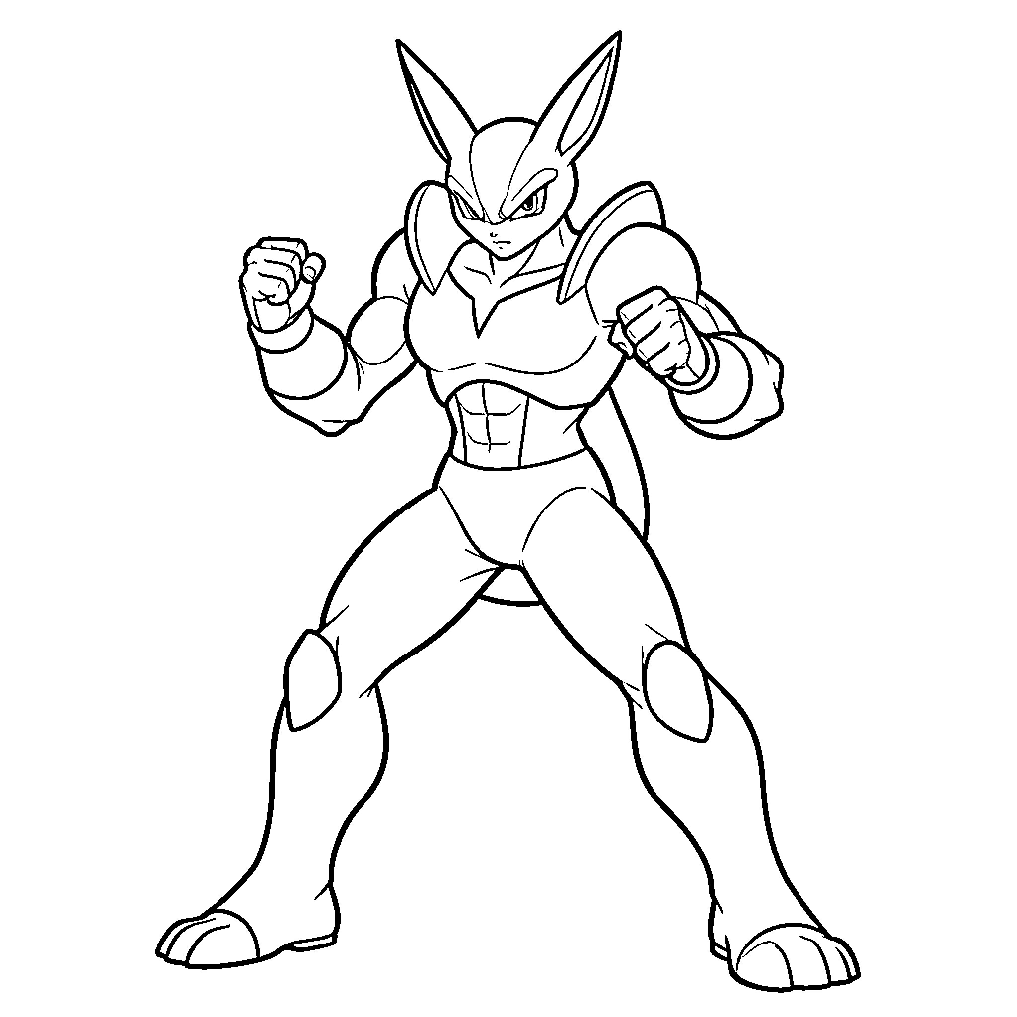 Mega Gallade standing in a powerful combat pose Coloring Page (free black-and-white line drawing printable PDF for all, from beginners to advanced learners, including children, teens, adults, and seniors)