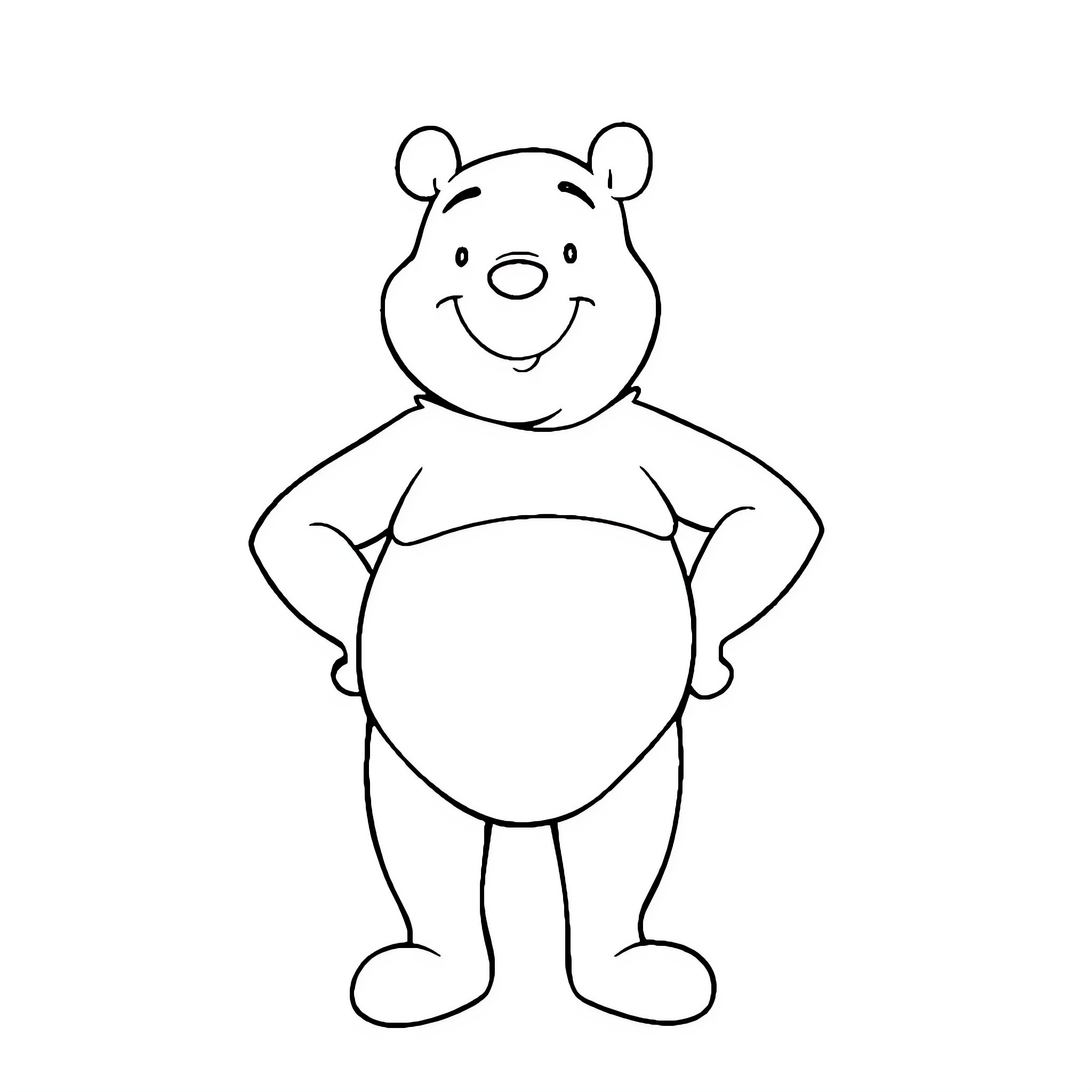 Winnie The Pooh Standing Confidently Coloring Page (free black-and-white line drawing printable PDF for all, from beginners to advanced learners, including children, teens, adults, and seniors)