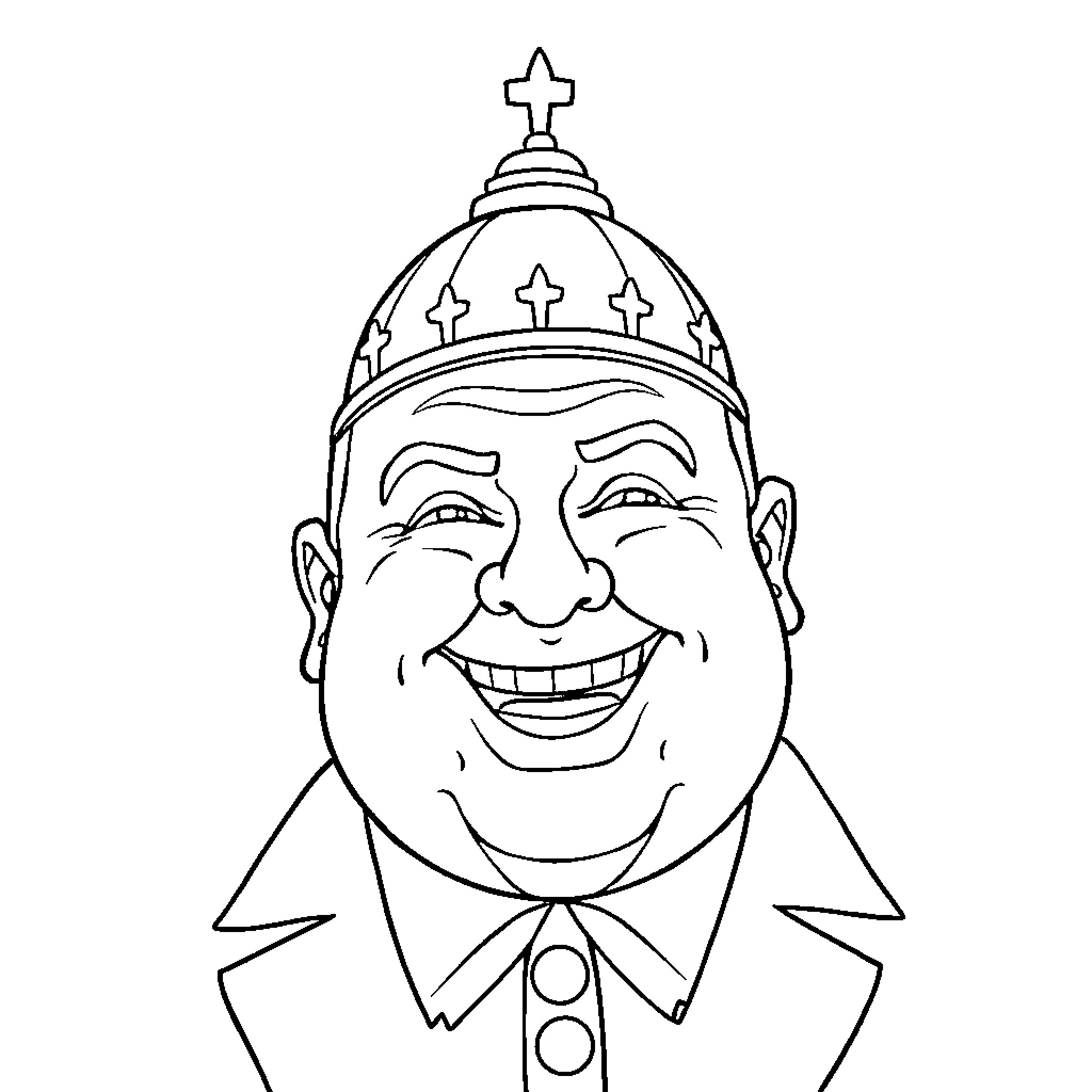 Hindenburg leader with beaming expression and ceremonial headpiece Coloring Page (free black-and-white line drawing printable PDF for all, from beginners to advanced learners, including children, teens, adults, and seniors)