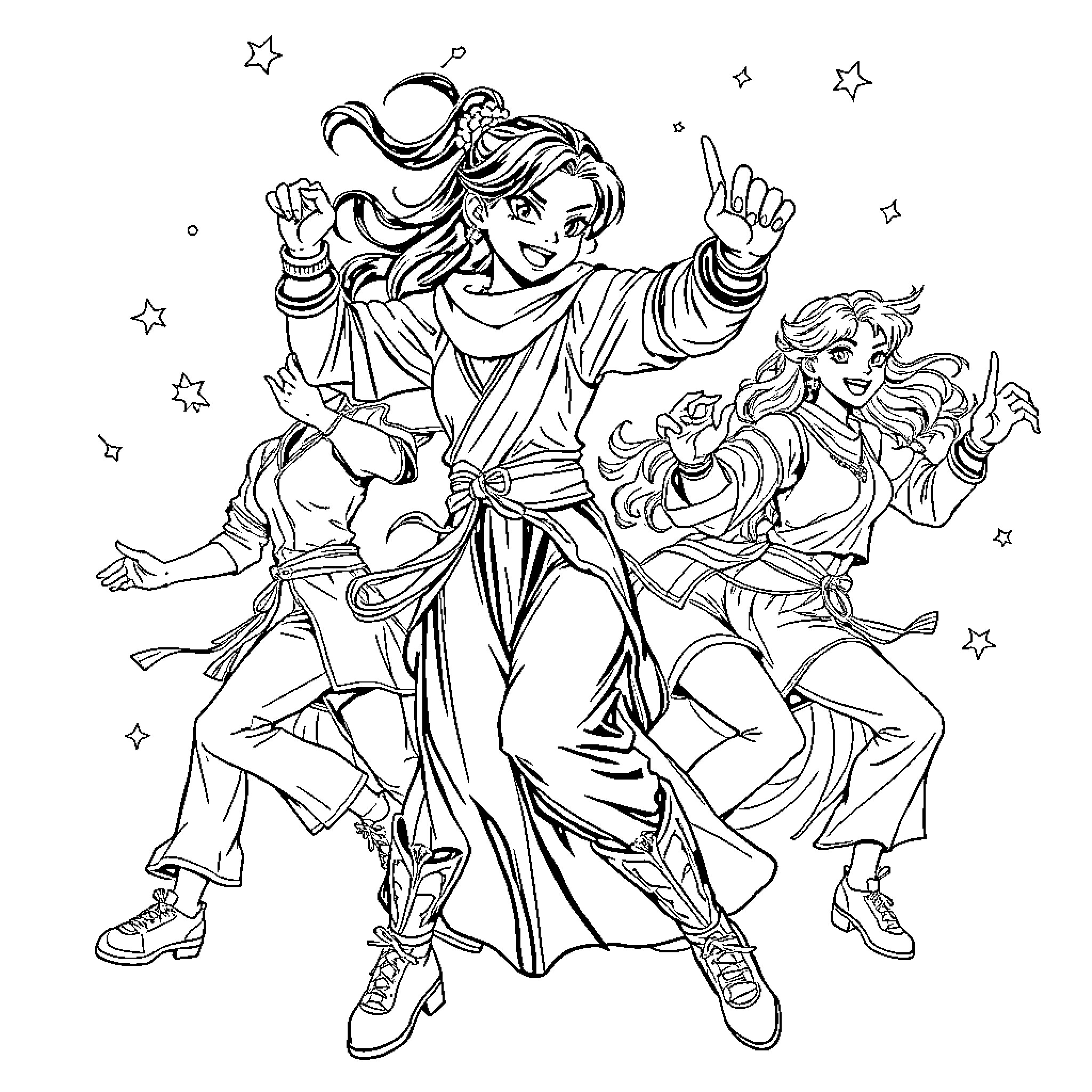 Rumi's Cosmic Dance Among the Stars Coloring Page (free black-and-white line drawing printable PDF for all, from beginners to advanced learners, including children, teens, adults, and seniors)