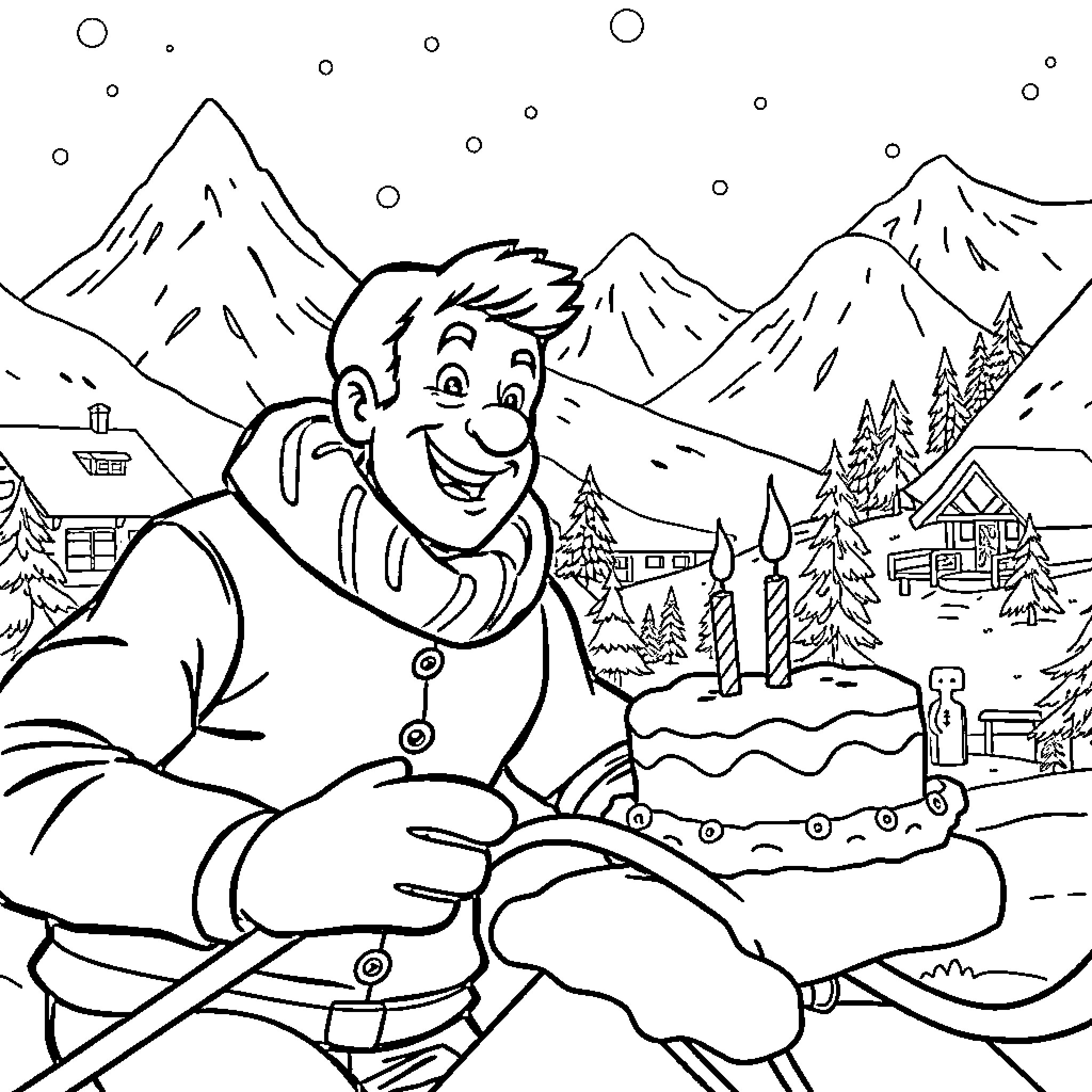 Lucky Luke's Snowy Adventure Coloring Page (free black-and-white line drawing printable PDF for all, from beginners to advanced learners, including children, teens, adults, and seniors)