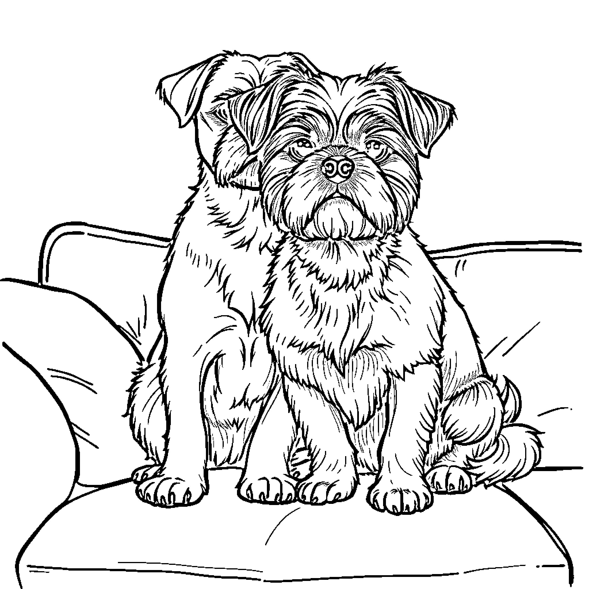Shih Tzu sitting adorably on a cushion Coloring Page (free black-and-white line drawing printable PDF for all, from beginners to advanced learners, including children, teens, adults, and seniors)