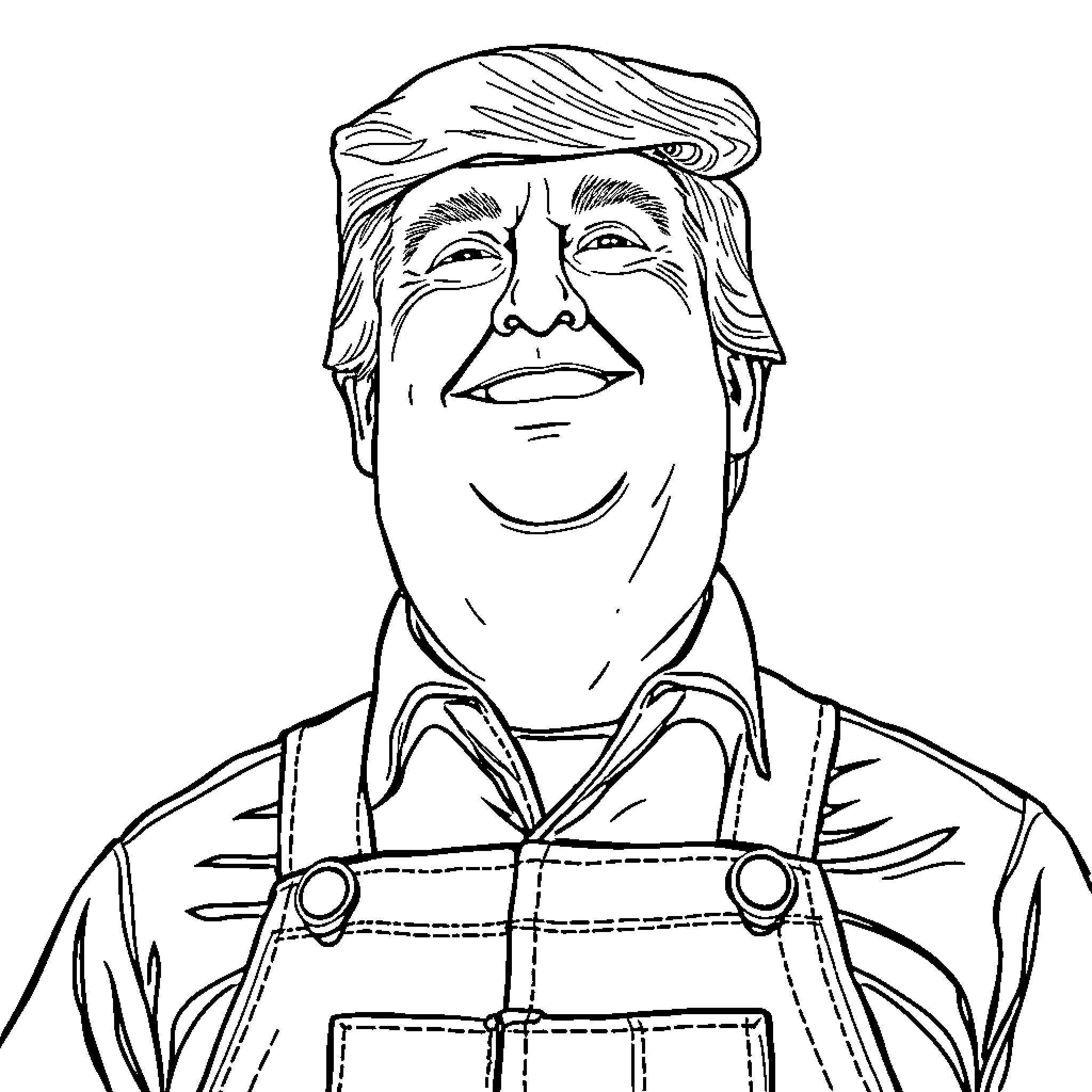 Donald Trump Smiling in Casual Attire Coloring Page (free black-and-white line drawing printable PDF for all, from beginners to advanced learners, including children, teens, adults, and seniors)