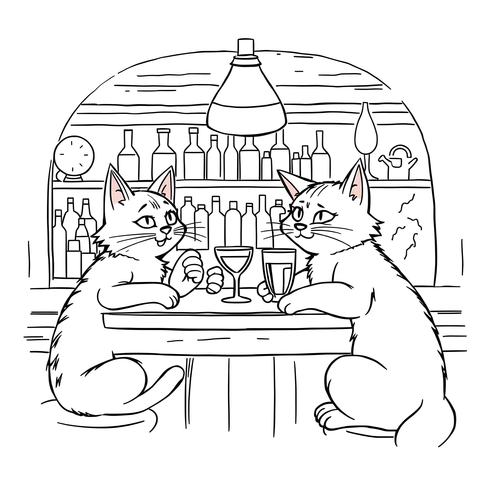Top Cat Enjoying Drinks at the Bar Coloring Page (free black-and-white line drawing printable PDF for all, from beginners to advanced learners, including children, teens, adults, and seniors)