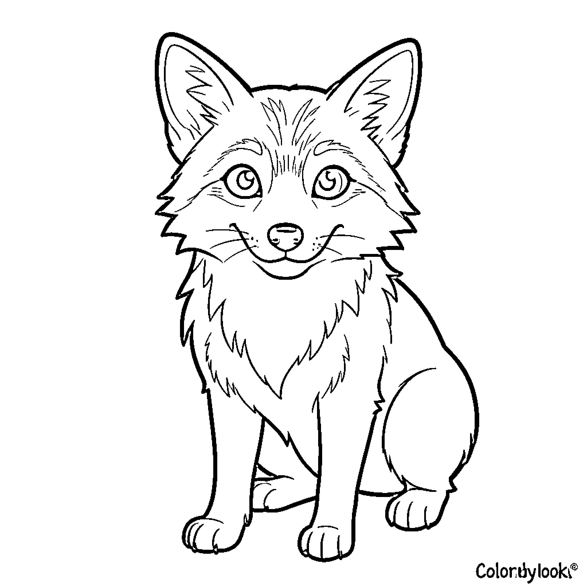 Perro fox sitting peacefully Coloring Page (free black-and-white line drawing printable PDF for all, from beginners to advanced learners, including children, teens, adults, and seniors)
