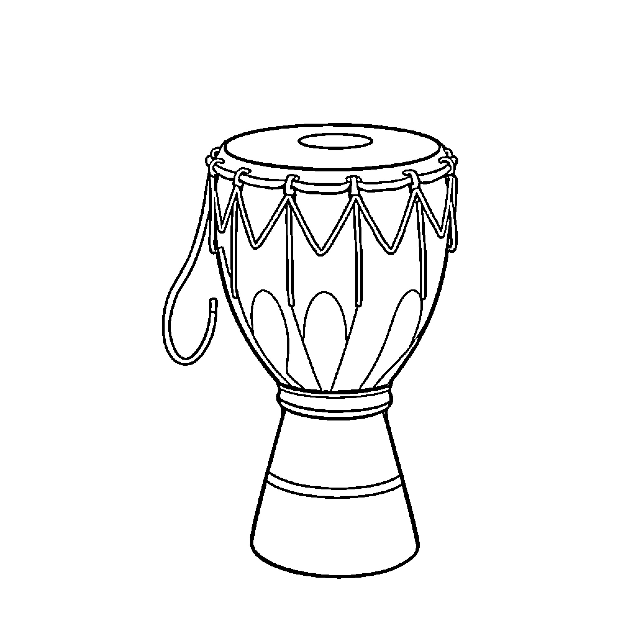 Labubu's Rhythmic Djembe Drum Coloring Page (free black-and-white line drawing printable PDF for all, from beginners to advanced learners, including children, teens, adults, and seniors)