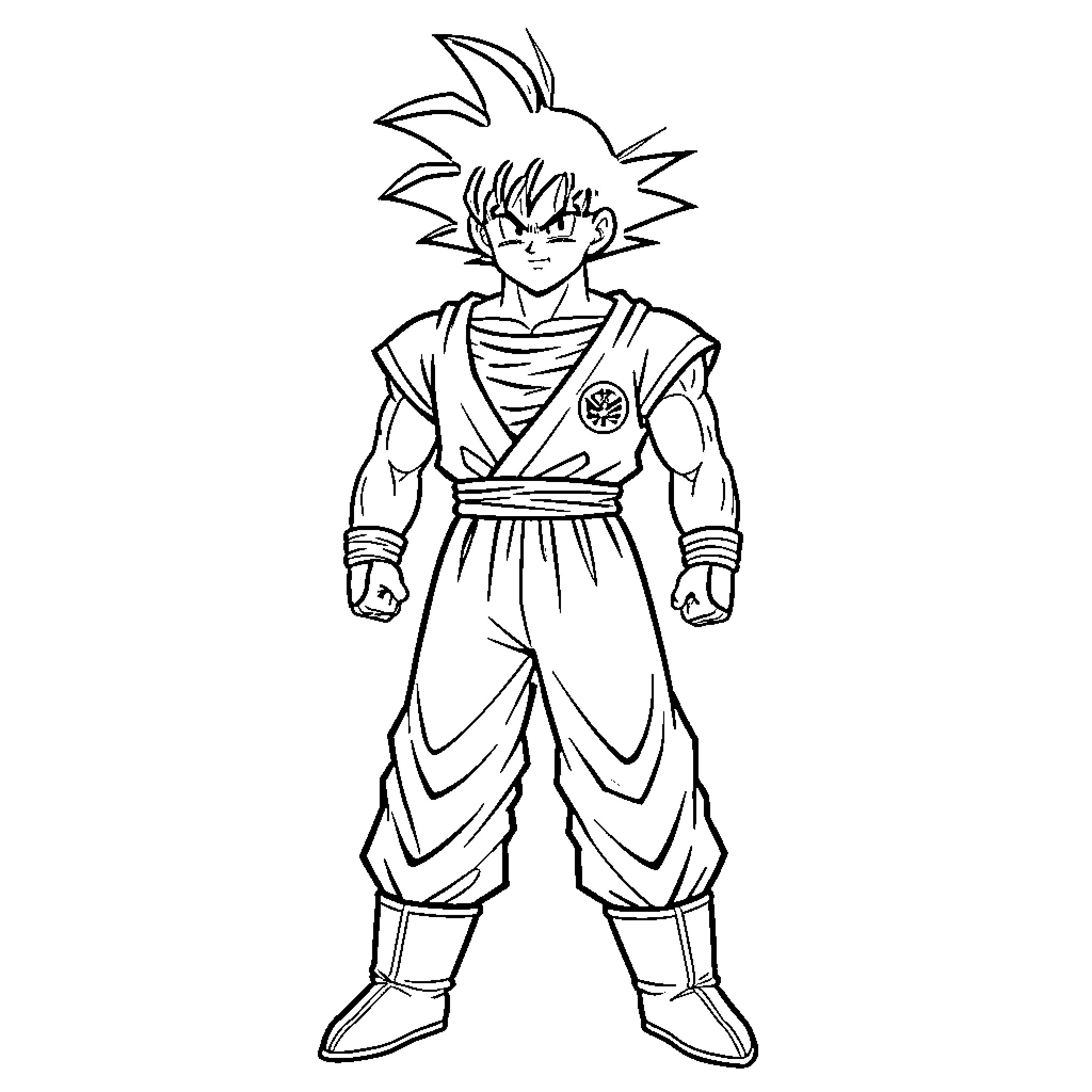 Goku in Martial Arts Stance Coloring Page (free black-and-white line drawing printable PDF for all, from beginners to advanced learners, including children, teens, adults, and seniors)