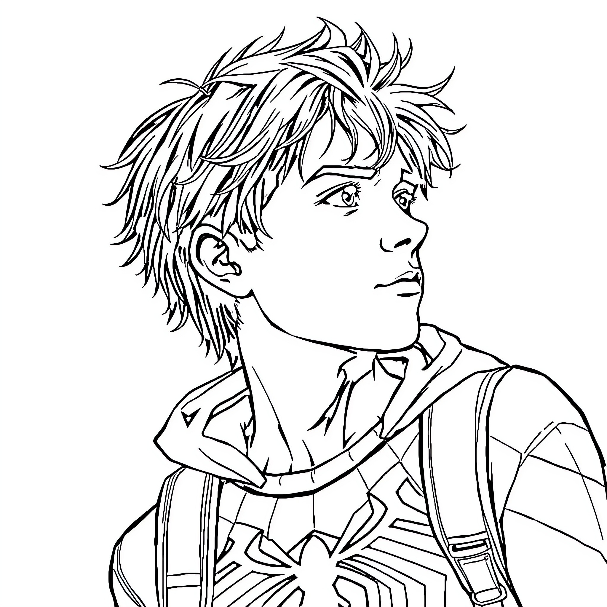 Spiderman in action with determined expression Coloring Page (free black-and-white line drawing printable PDF for all, from beginners to advanced learners, including children, teens, adults, and seniors)