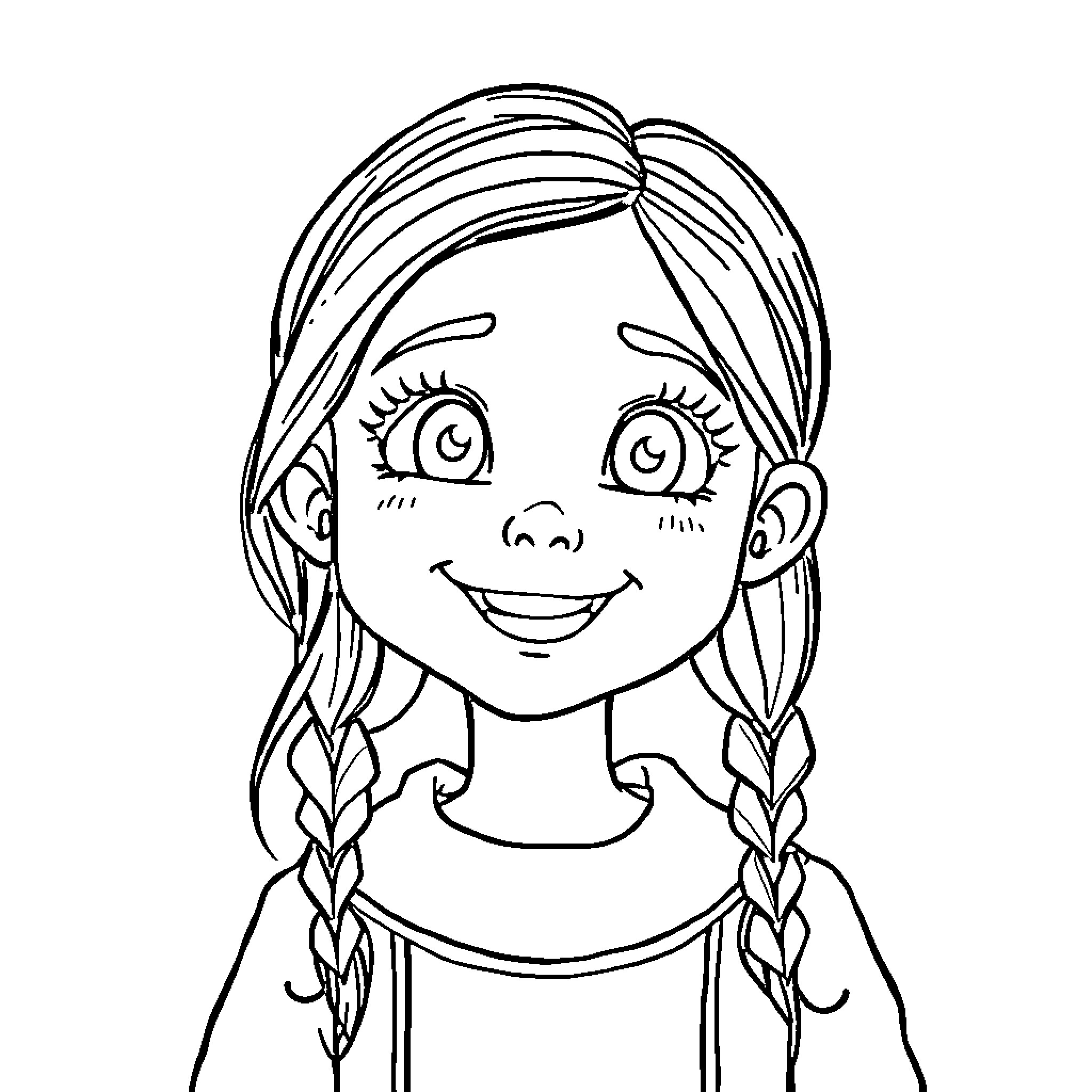 Soni's Smiling Face with Braided Hair Coloring Page (free black-and-white line drawing printable PDF for all, from beginners to advanced learners, including children, teens, adults, and seniors)