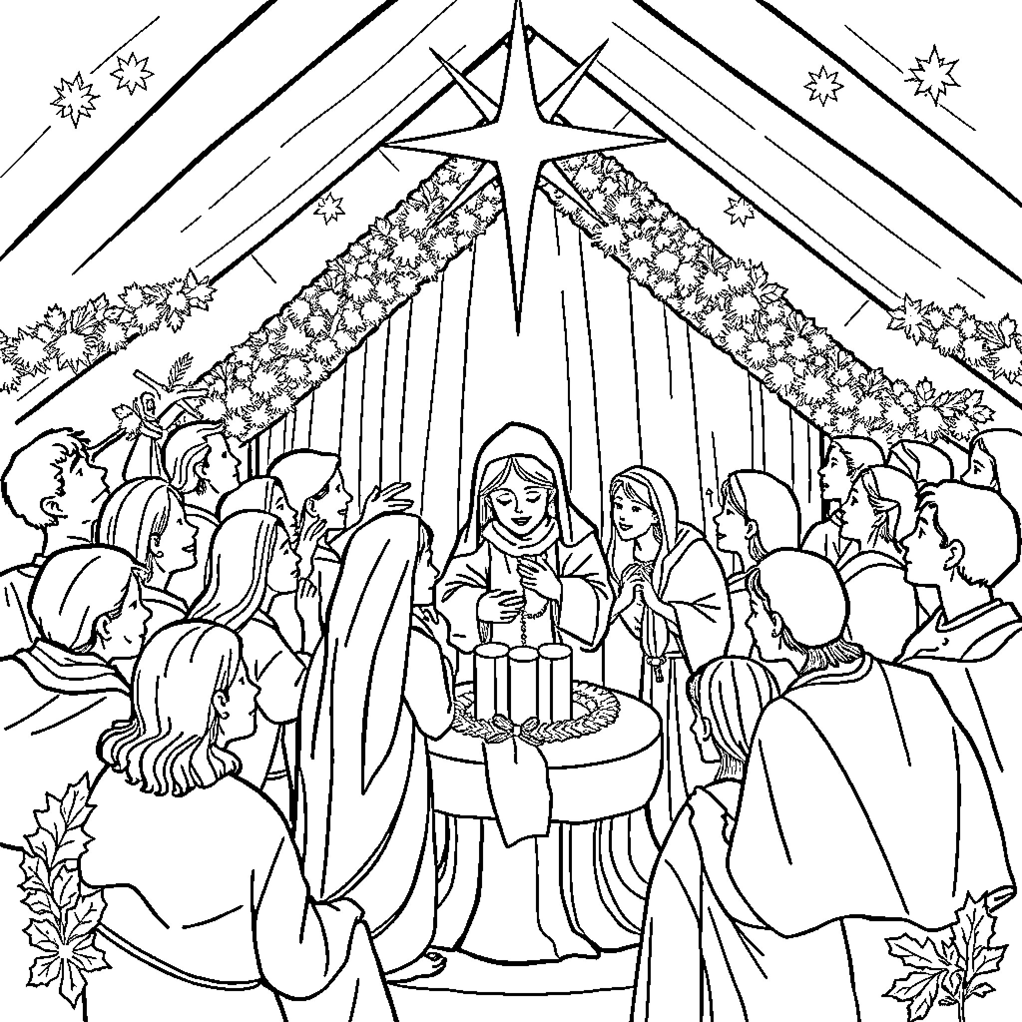 Jesus preaching to the people in the church Coloring Page (free black-and-white line drawing printable PDF for all, from beginners to advanced learners, including children, teens, adults, and seniors)
