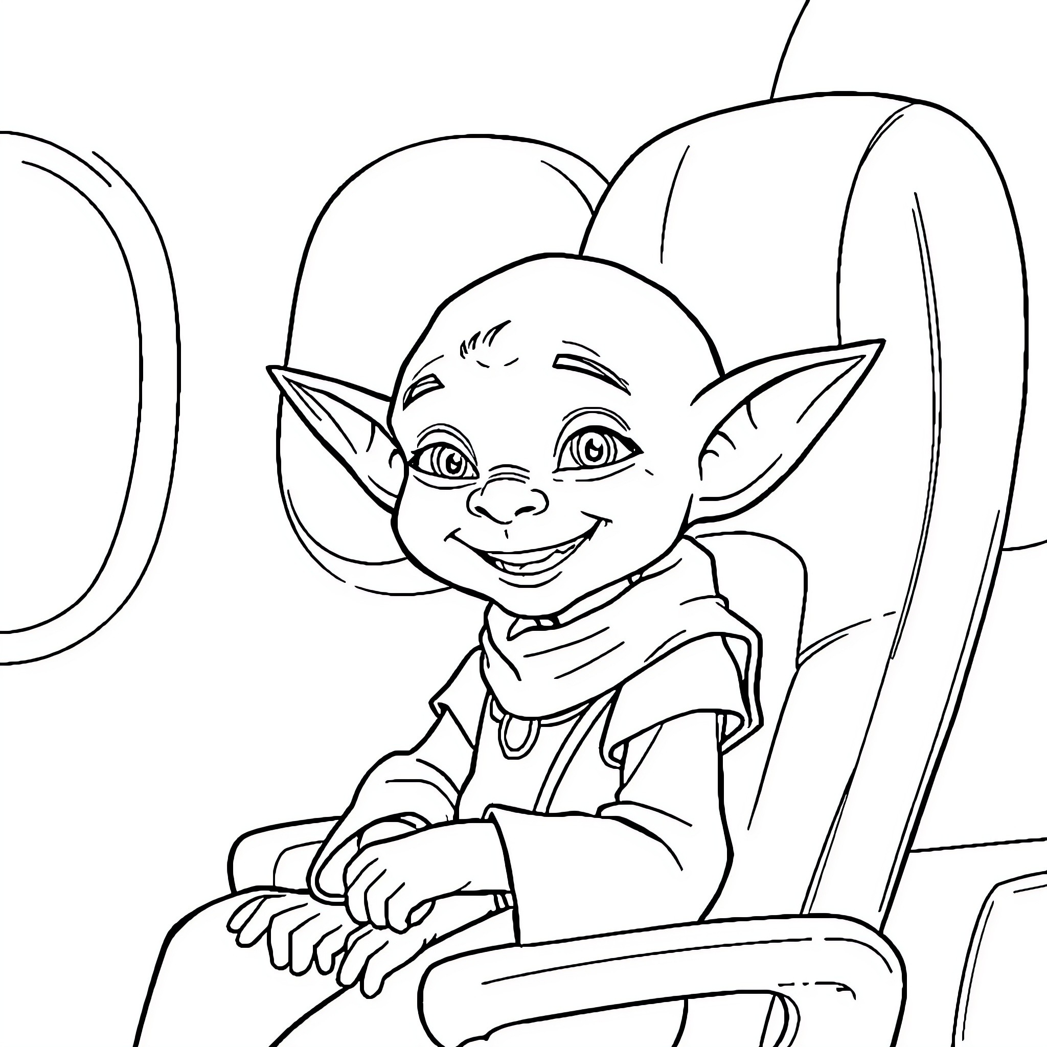 Dobby the house-elf enjoying his freedom Coloring Page (free black-and-white line drawing printable PDF for all, from beginners to advanced learners, including children, teens, adults, and seniors)