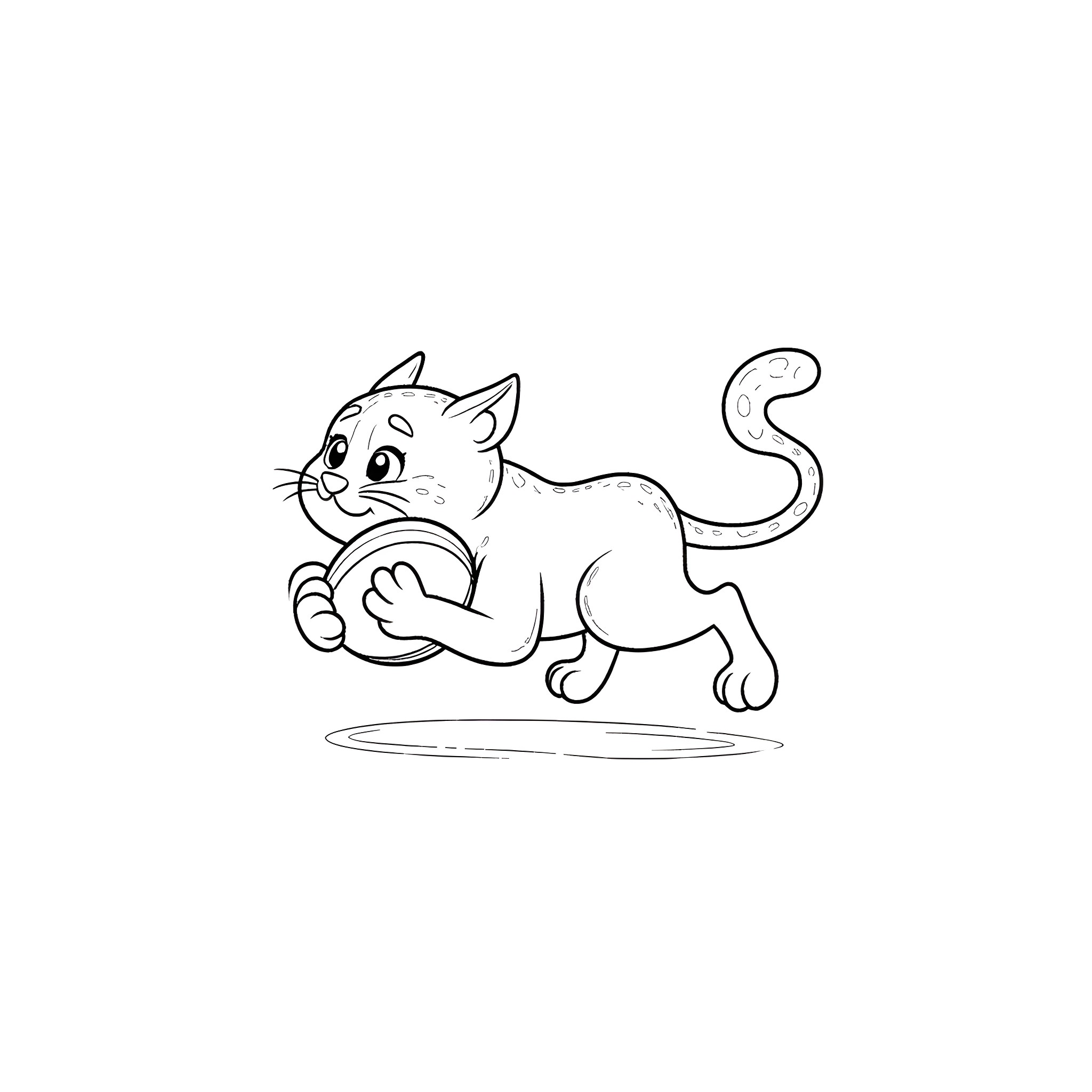 Wildcat playfully running on the ground Coloring Page (free black-and-white line drawing printable PDF for all, from beginners to advanced learners, including children, teens, adults, and seniors)