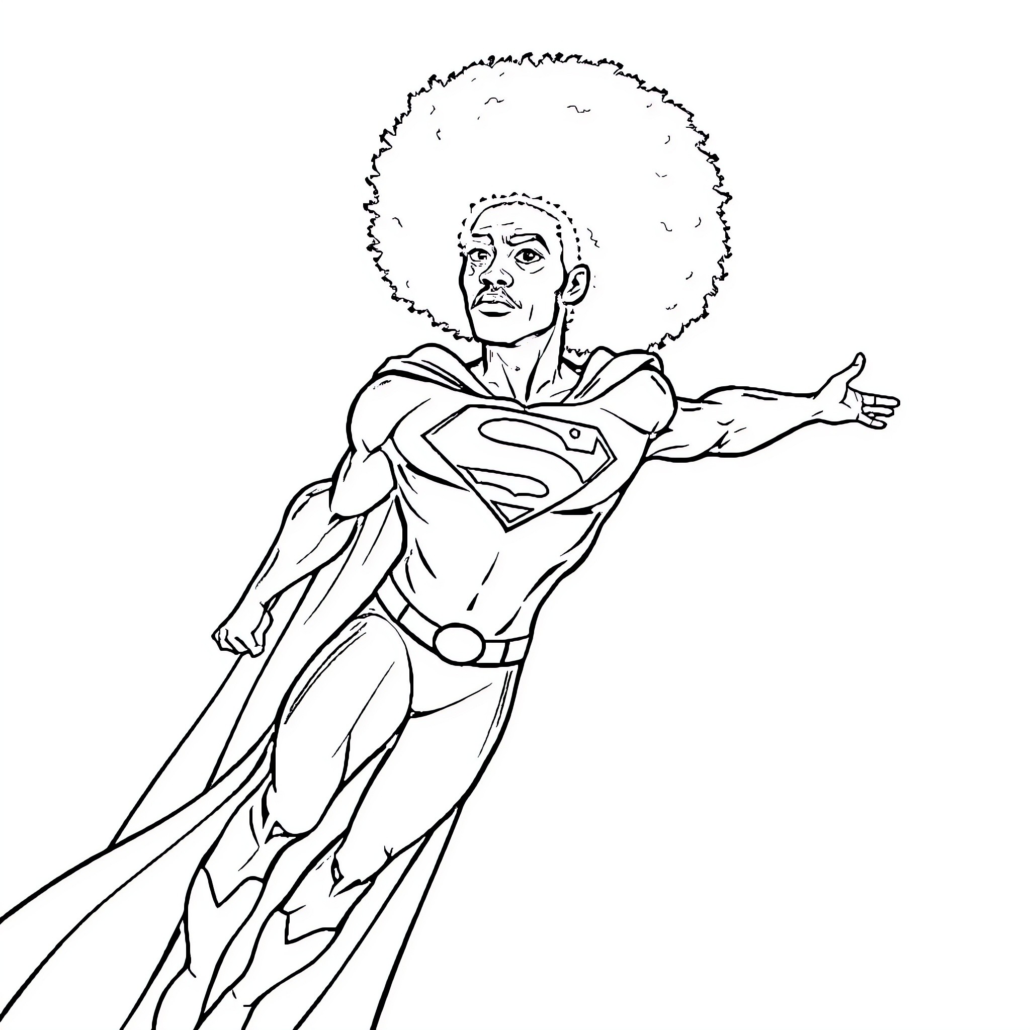 Superhero flying with outstretched arms Coloring Page (free black-and-white line drawing printable PDF for all, from beginners to advanced learners, including children, teens, adults, and seniors)