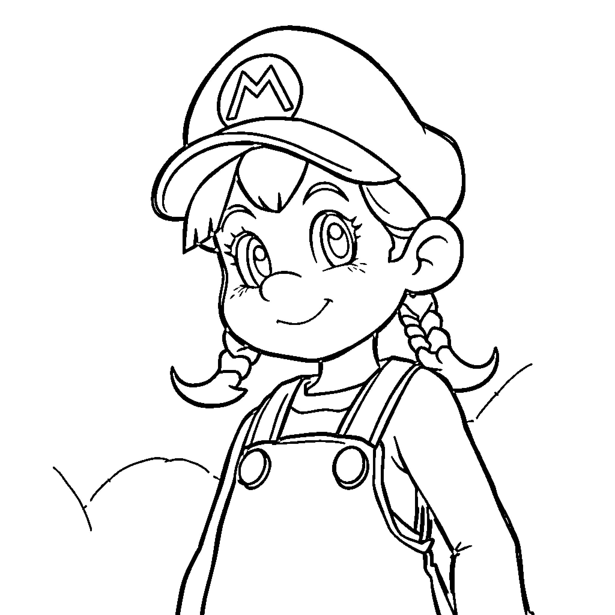 Mario's Playful Adventure Coloring Page (free black-and-white line drawing printable PDF for all, from beginners to advanced learners, including children, teens, adults, and seniors)