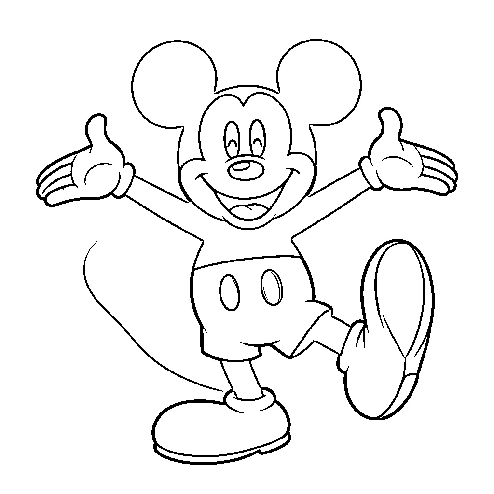 Mickey expressing joy and excitement Coloring Page (free black-and-white line drawing printable PDF for all, from beginners to advanced learners, including children, teens, adults, and seniors)