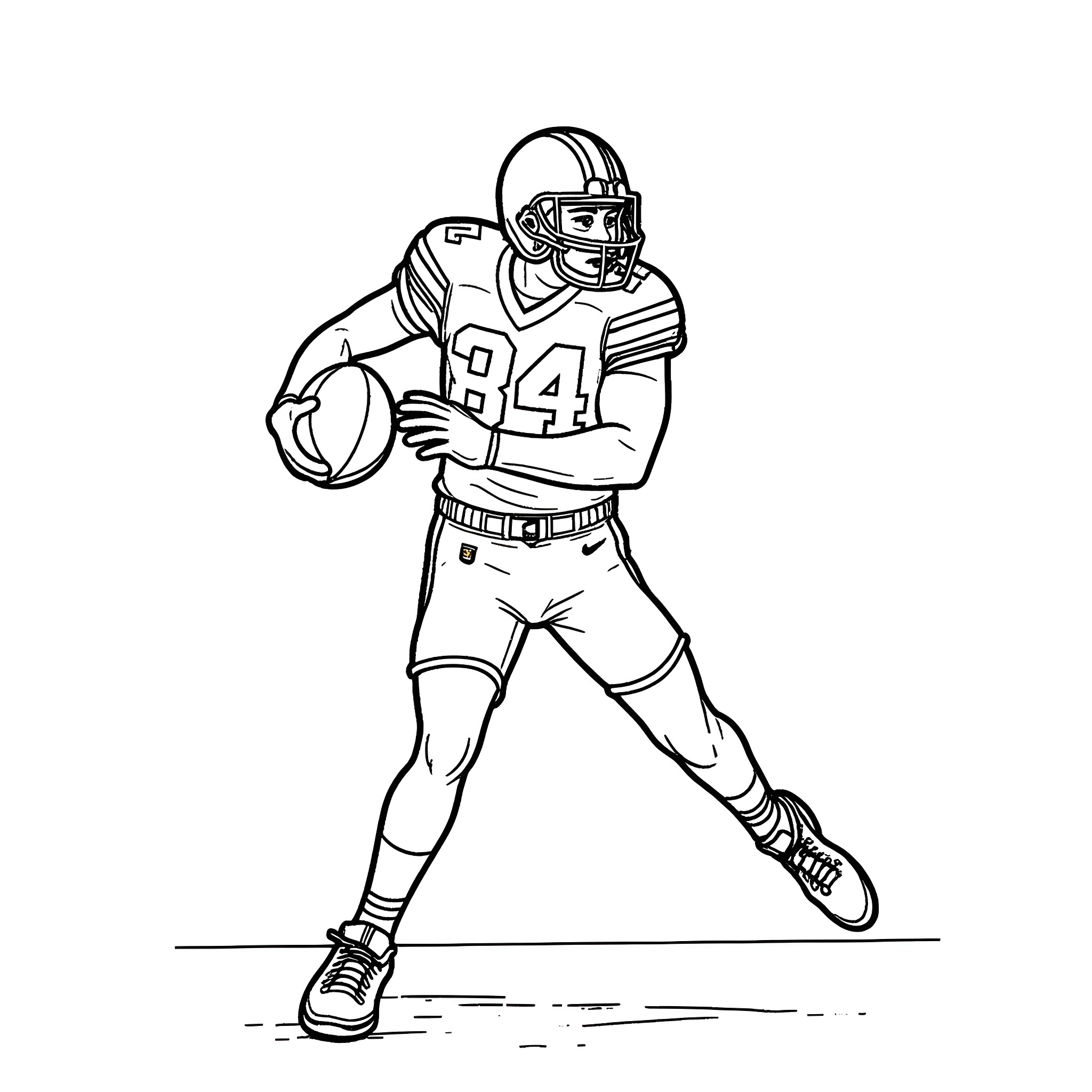 Football Packer running with the ball Coloring Page (free black-and-white line drawing printable PDF for all, from beginners to advanced learners, including children, teens, adults, and seniors)