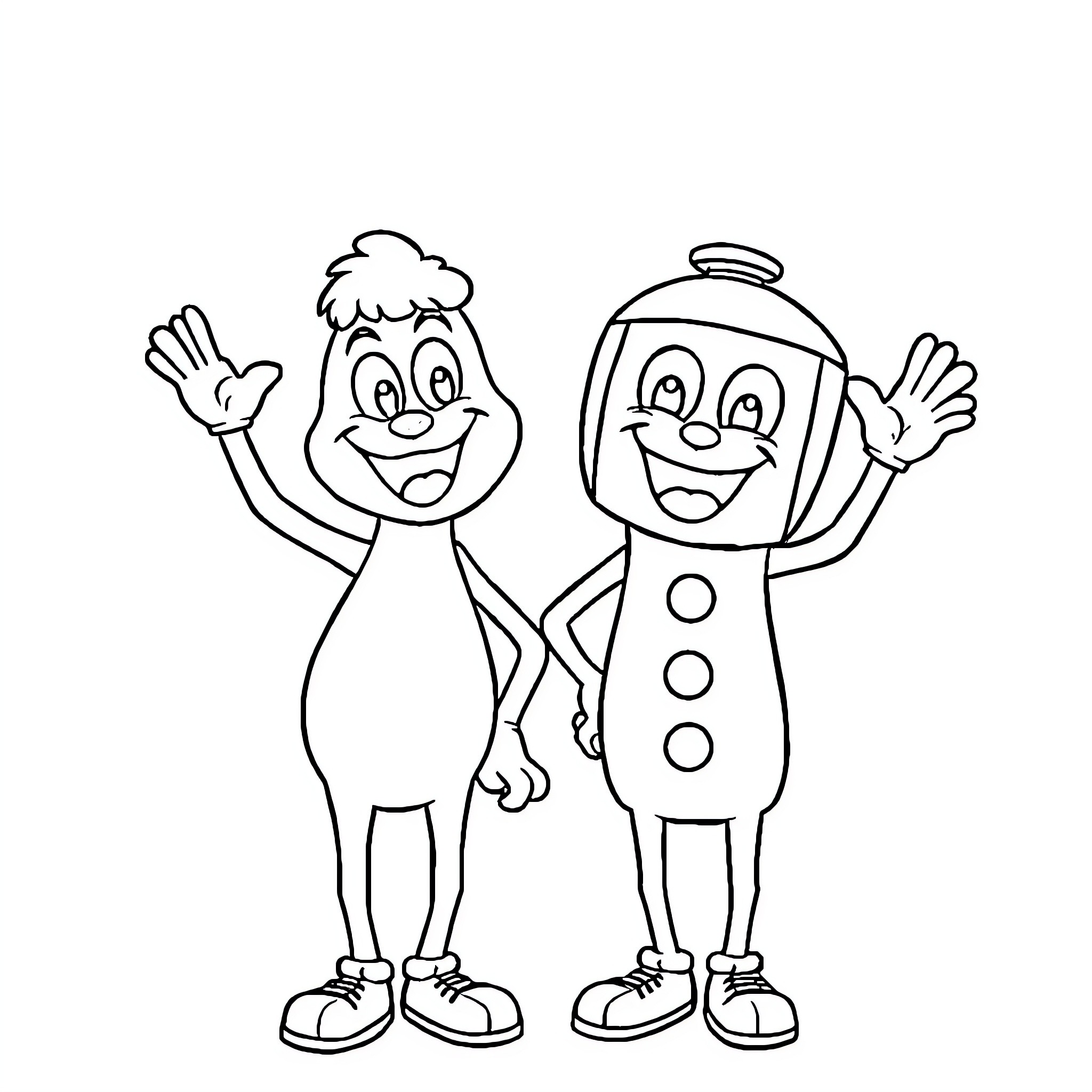 Bluey and friend in playful poses Coloring Page (free black-and-white line drawing printable PDF for all, from beginners to advanced learners, including children, teens, adults, and seniors)