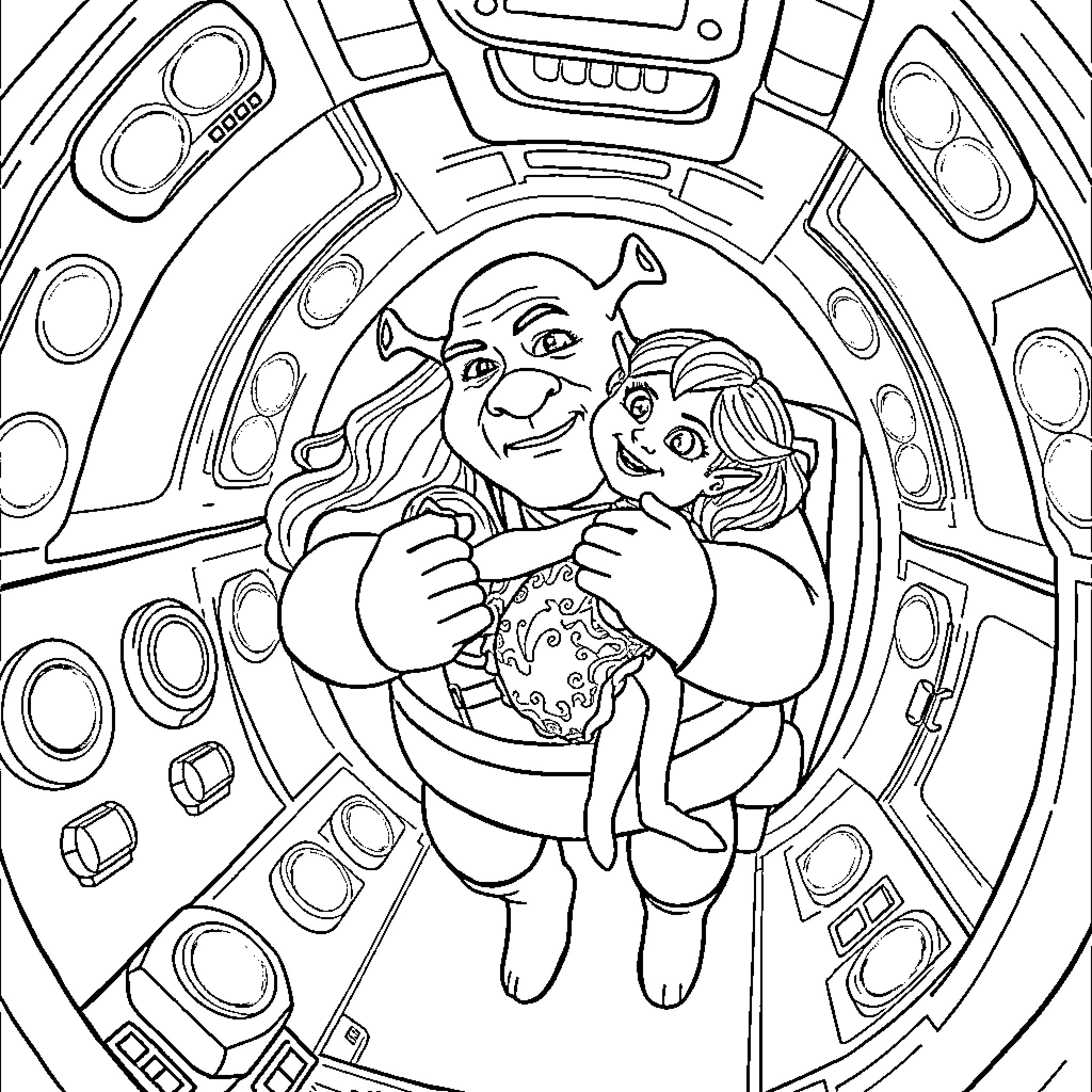 Vahiana's Joyous Journey through Fantastical Realms Coloring Page (free black-and-white line drawing printable PDF for all, from beginners to advanced learners, including children, teens, adults, and seniors)