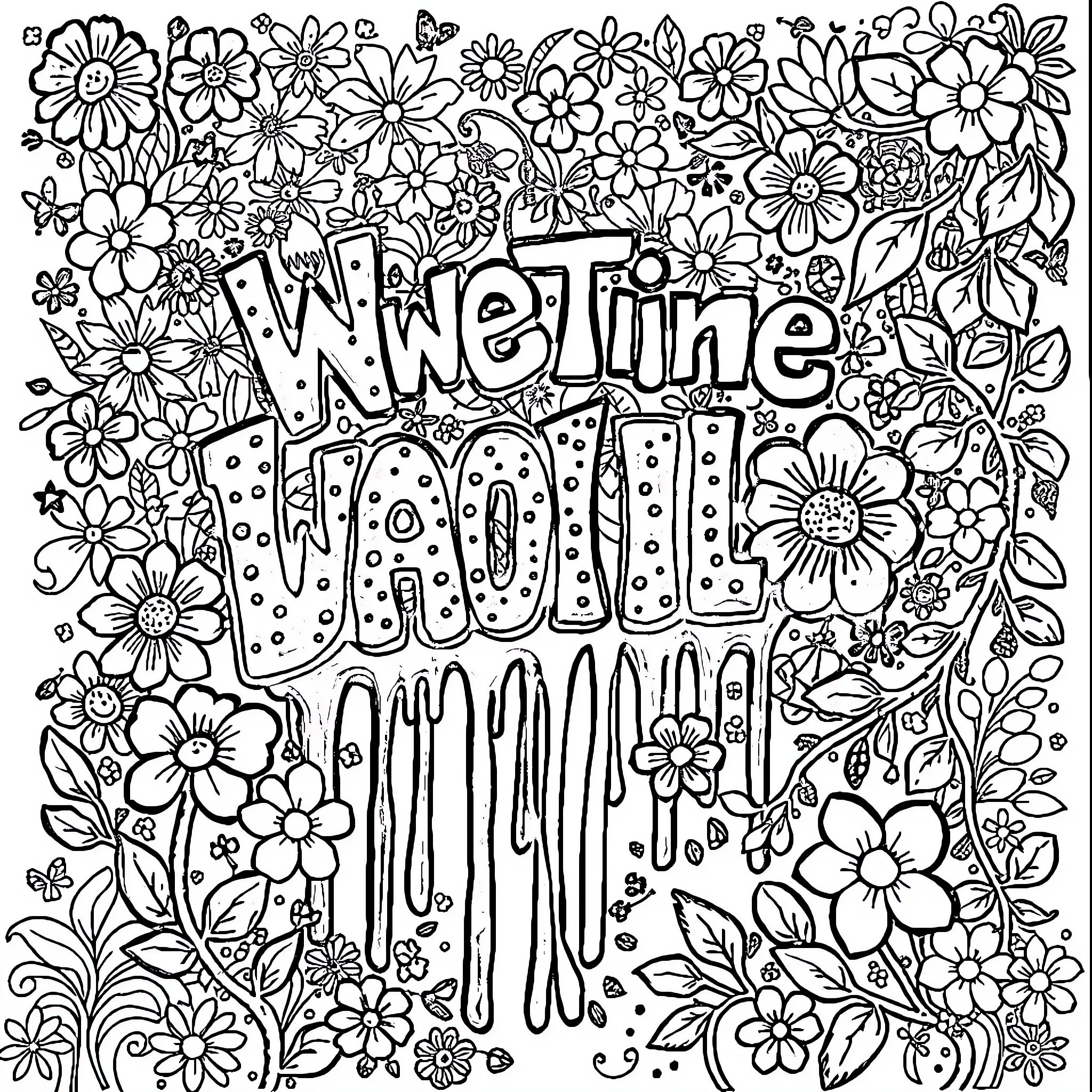Art of Whimsical Floral Patterns Coloring Page (free black-and-white line drawing printable PDF for all, from beginners to advanced learners, including children, teens, adults, and seniors)