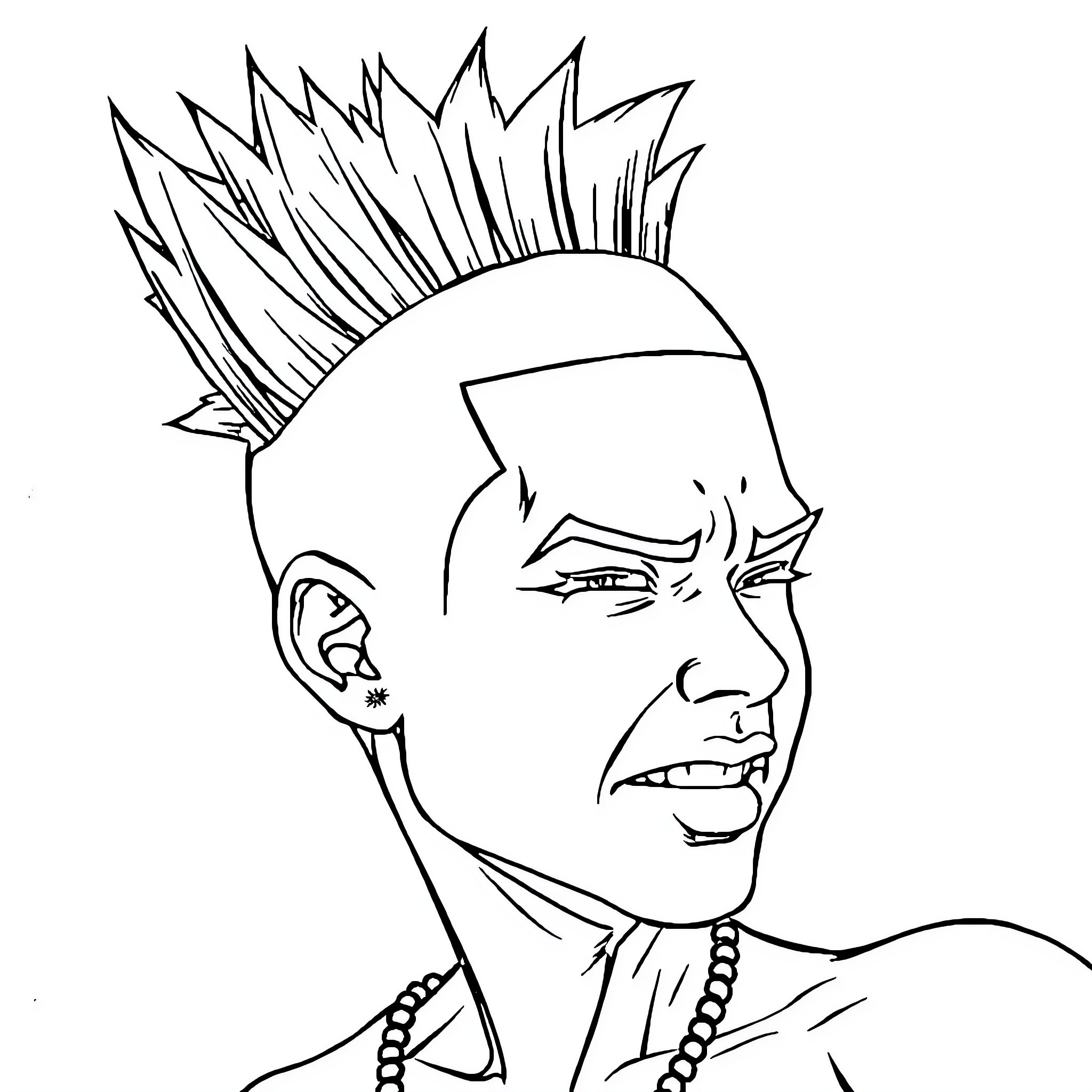Denki's Fierce Punk Hairstyle Coloring Page (free black-and-white line drawing printable PDF for all, from beginners to advanced learners, including children, teens, adults, and seniors)