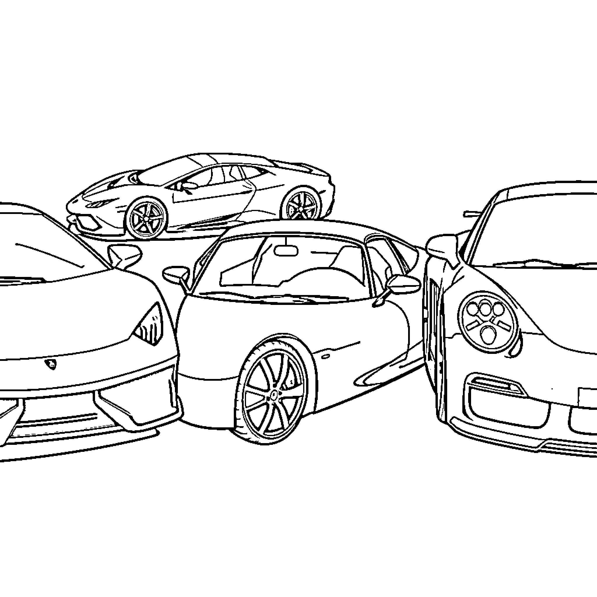 Cars parked on the road during sunset Coloring Page (free black-and-white line drawing printable PDF for all, from beginners to advanced learners, including children, teens, adults, and seniors)