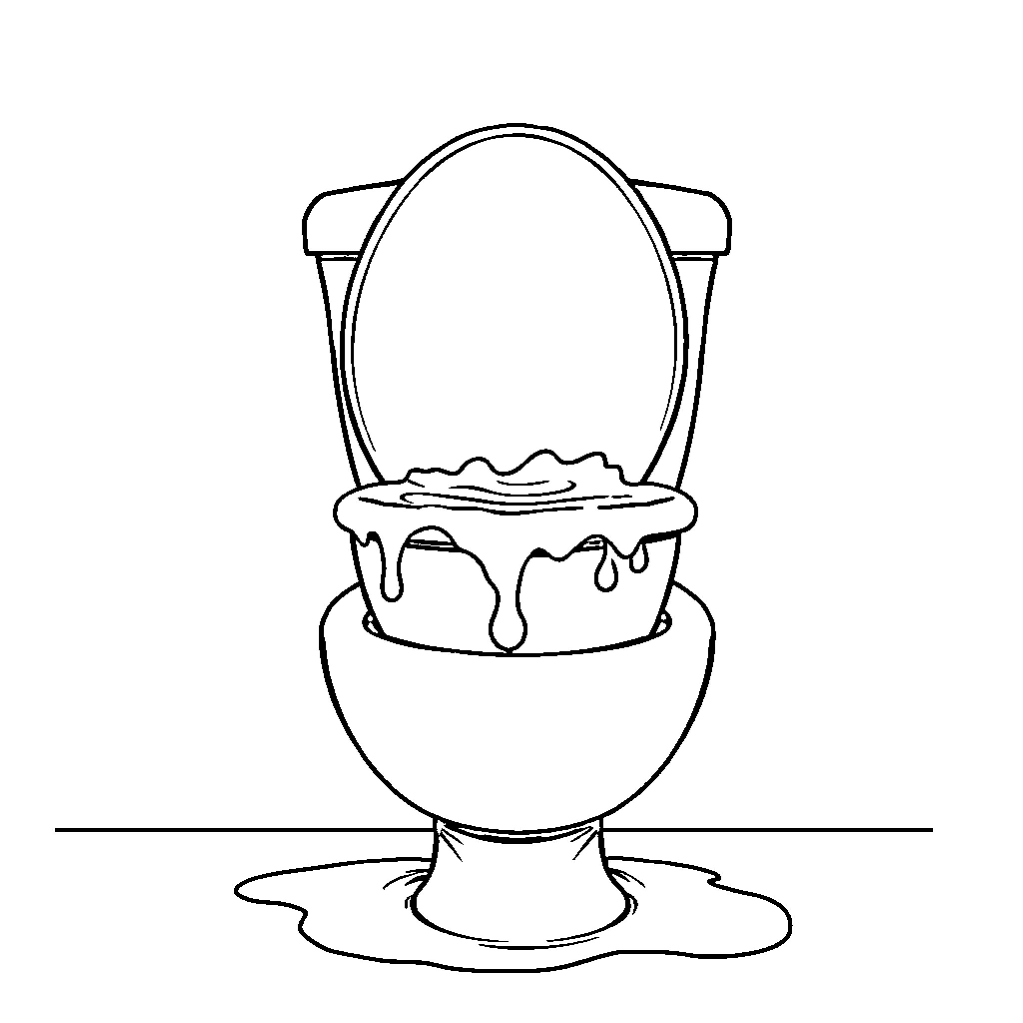 Toilet overflowing with messy spill Coloring Page (free black-and-white line drawing printable PDF for all, from beginners to advanced learners, including children, teens, adults, and seniors)