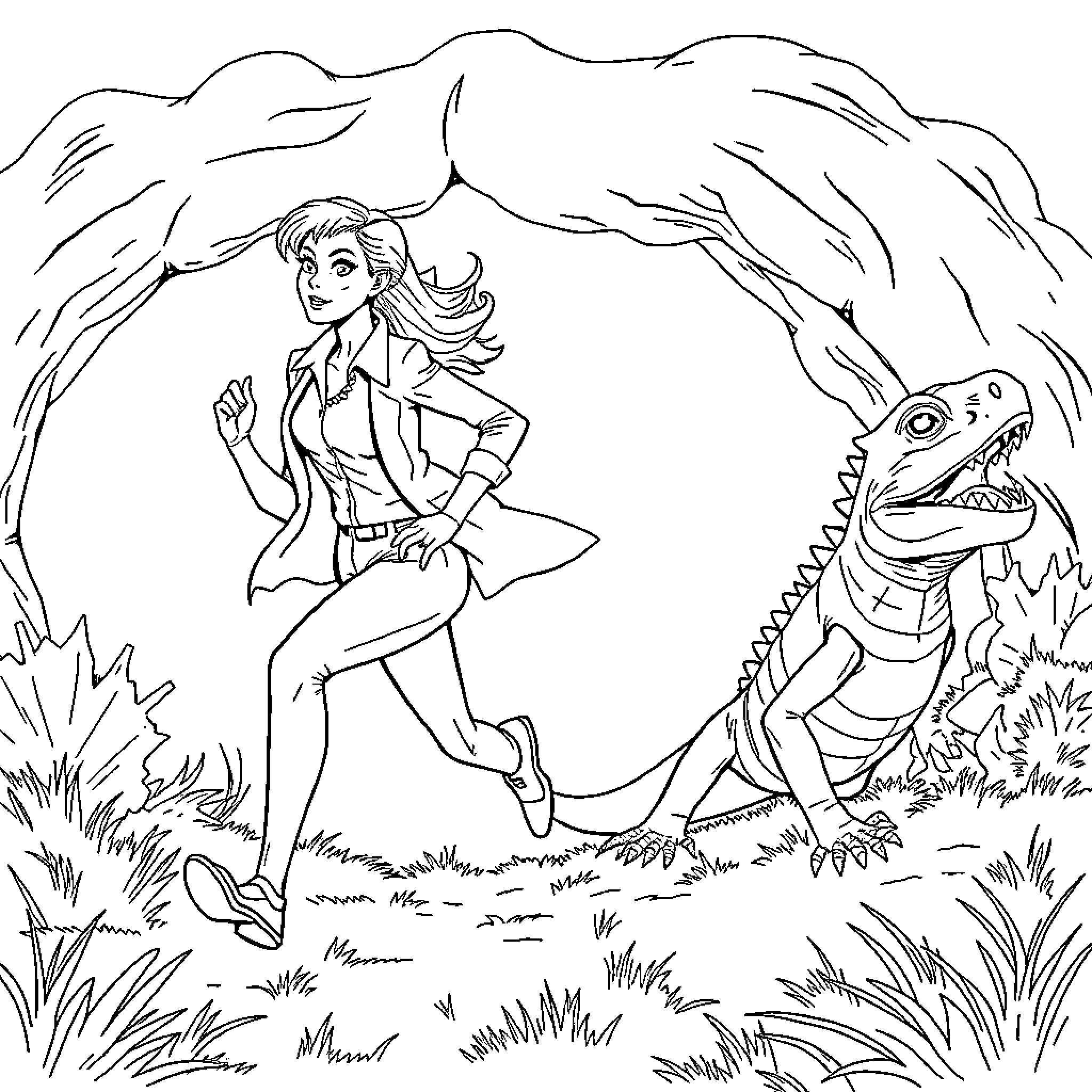 Principal adventurer explores rugged terrain Coloring Page (free black-and-white line drawing printable PDF for all, from beginners to advanced learners, including children, teens, adults, and seniors)