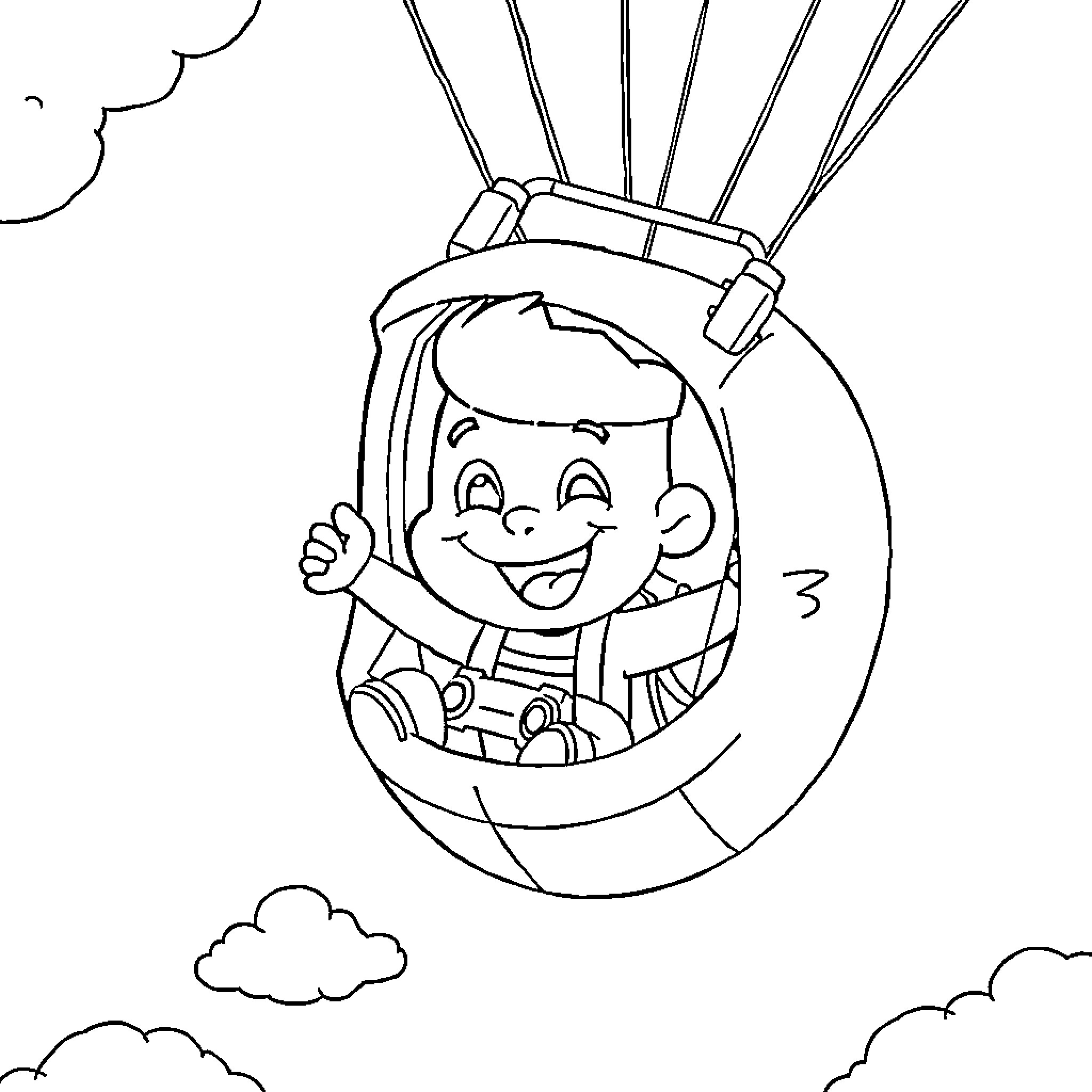 Bluey enjoying a hot air balloon ride Coloring Page (free black-and-white line drawing printable PDF for all, from beginners to advanced learners, including children, teens, adults, and seniors)