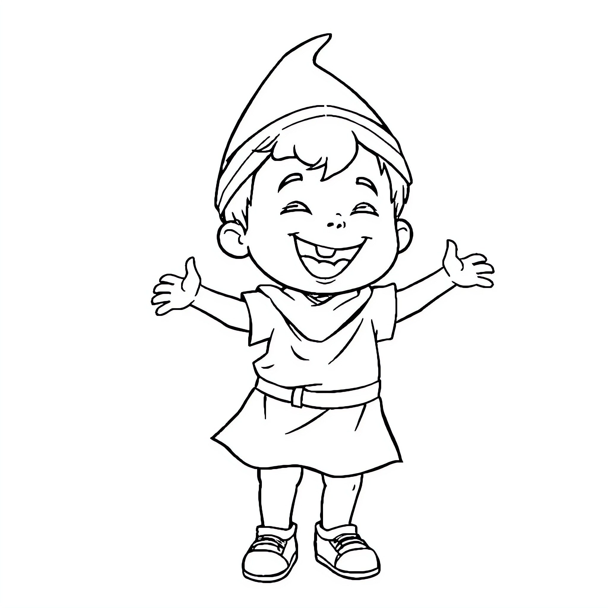 Niño happily celebrating with open arms Coloring Page (free black-and-white line drawing printable PDF for all, from beginners to advanced learners, including children, teens, adults, and seniors)