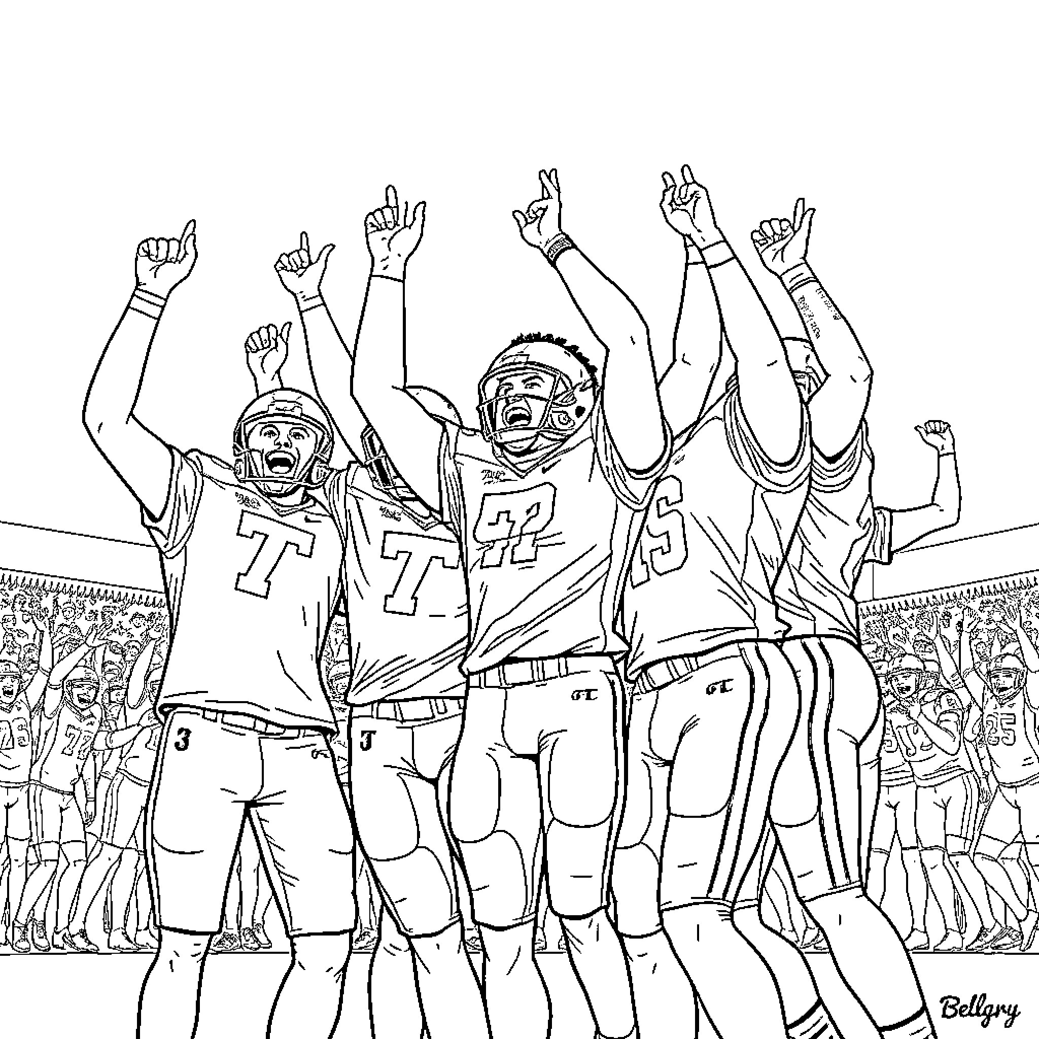 University of Tennessee Students Celebrate Football Victory Coloring Page (free black-and-white line drawing printable PDF for all, from beginners to advanced learners, including children, teens, adults, and seniors)