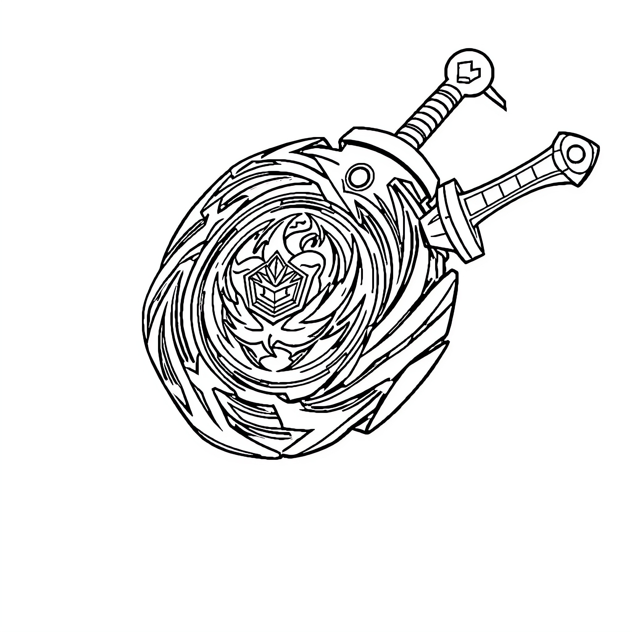 Beyblade Spinning Battling Toy Coloring Page (free black-and-white line drawing printable PDF for all, from beginners to advanced learners, including children, teens, adults, and seniors)