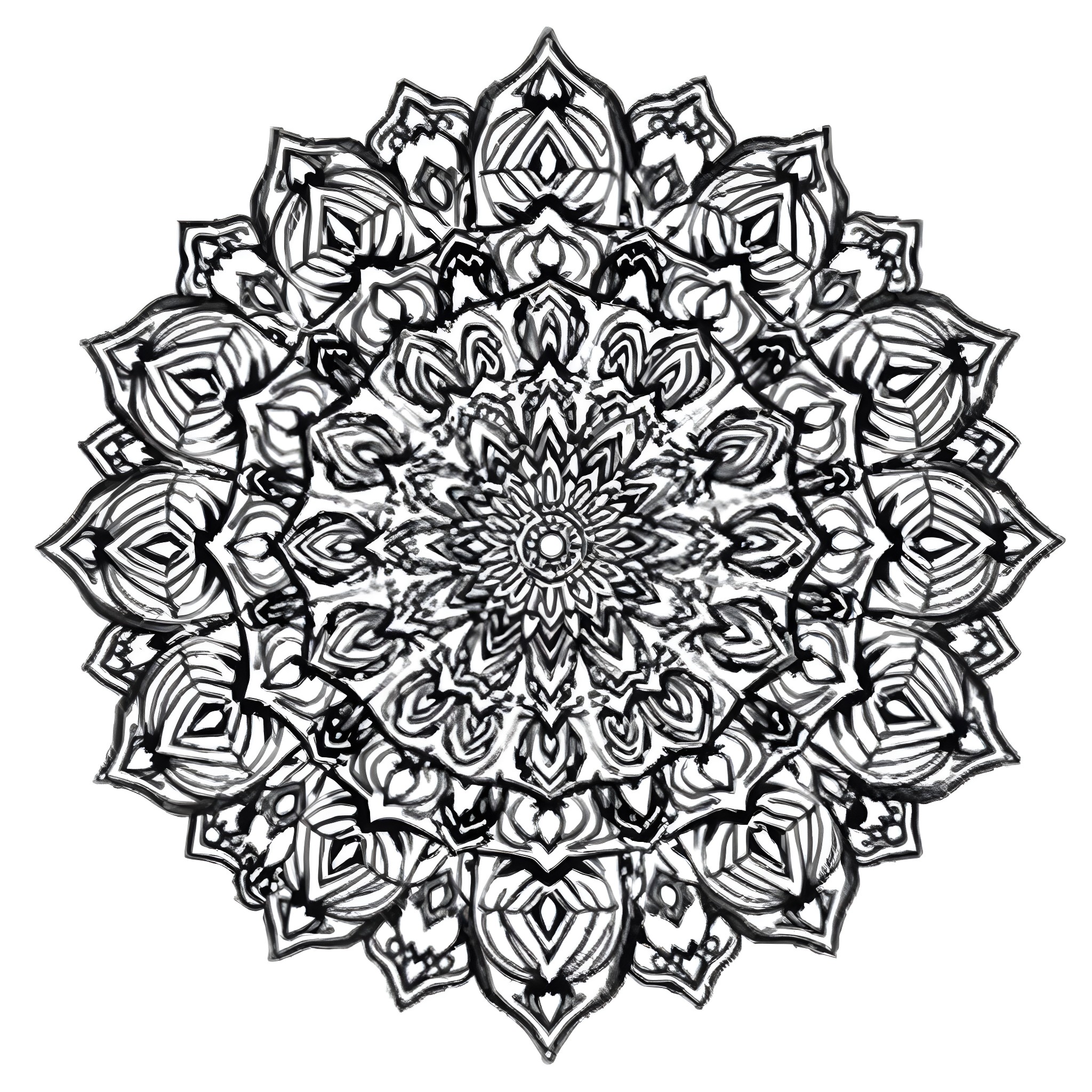 Mandala of intricate floral patterns Coloring Page (free black-and-white line drawing printable PDF for all, from beginners to advanced learners, including children, teens, adults, and seniors)