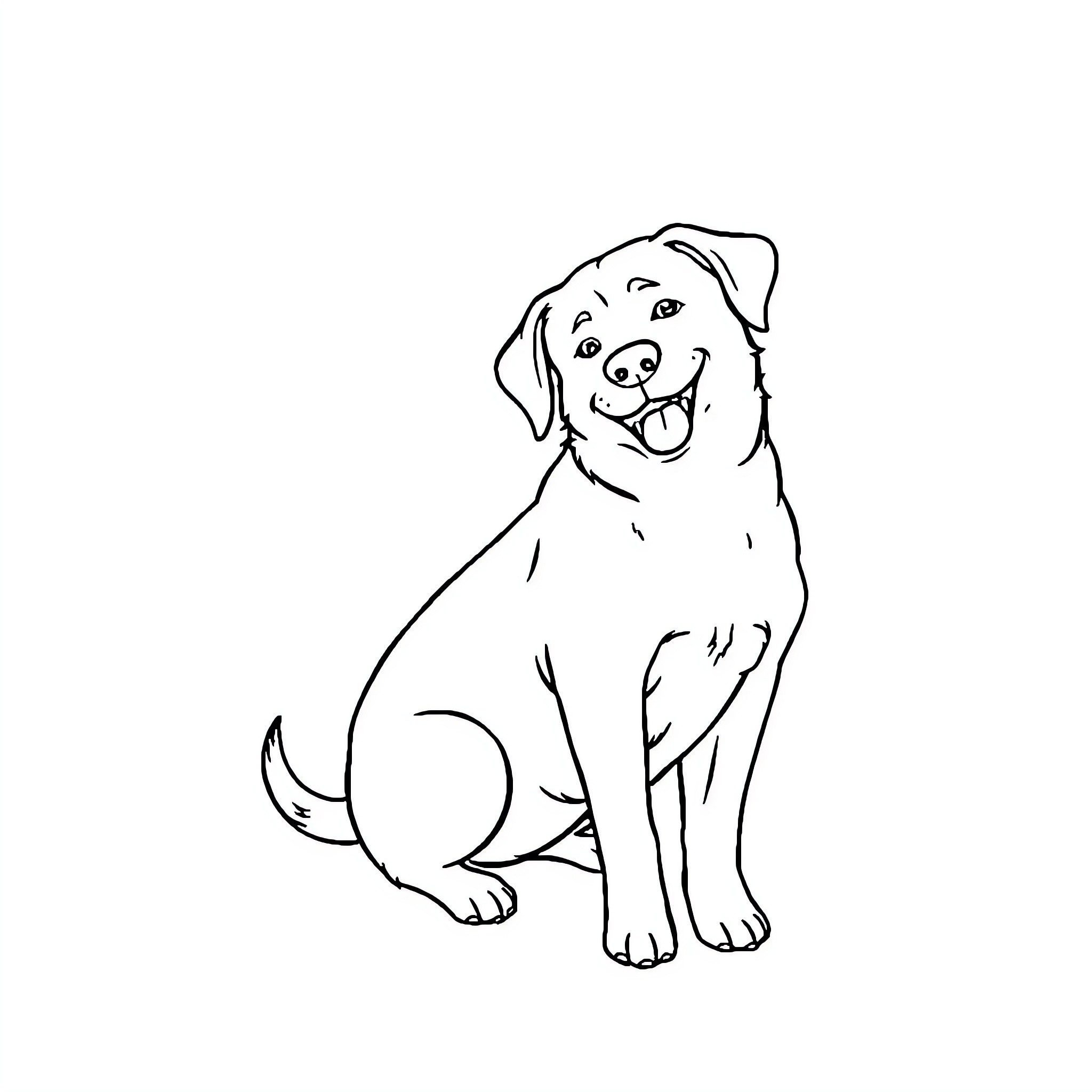 Dog sitting and wagging its tail Coloring Page (free black-and-white line drawing printable PDF for all, from beginners to advanced learners, including children, teens, adults, and seniors)