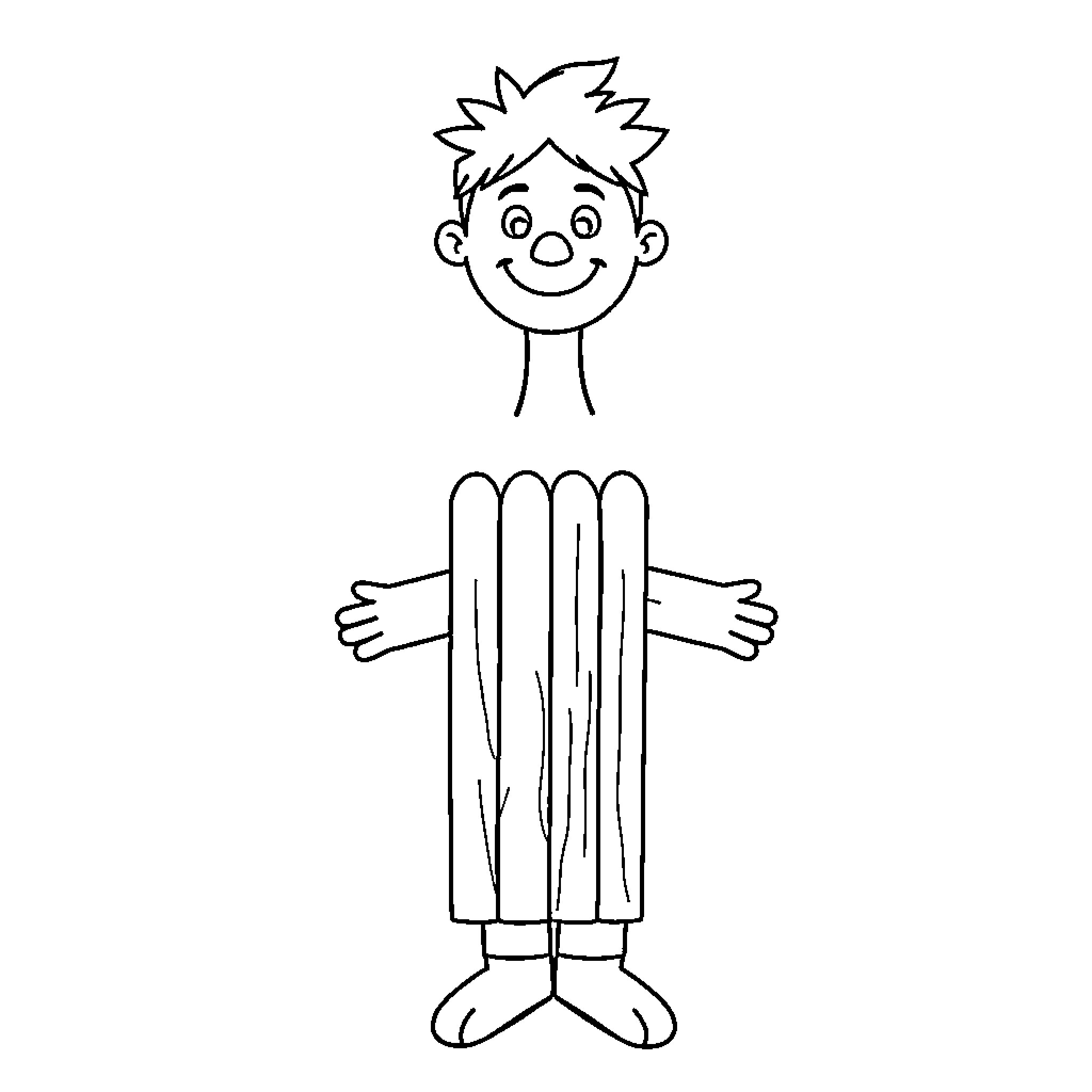 Person in cartoon-style clothing Coloring Page (free black-and-white line drawing printable PDF for all, from beginners to advanced learners, including children, teens, adults, and seniors)