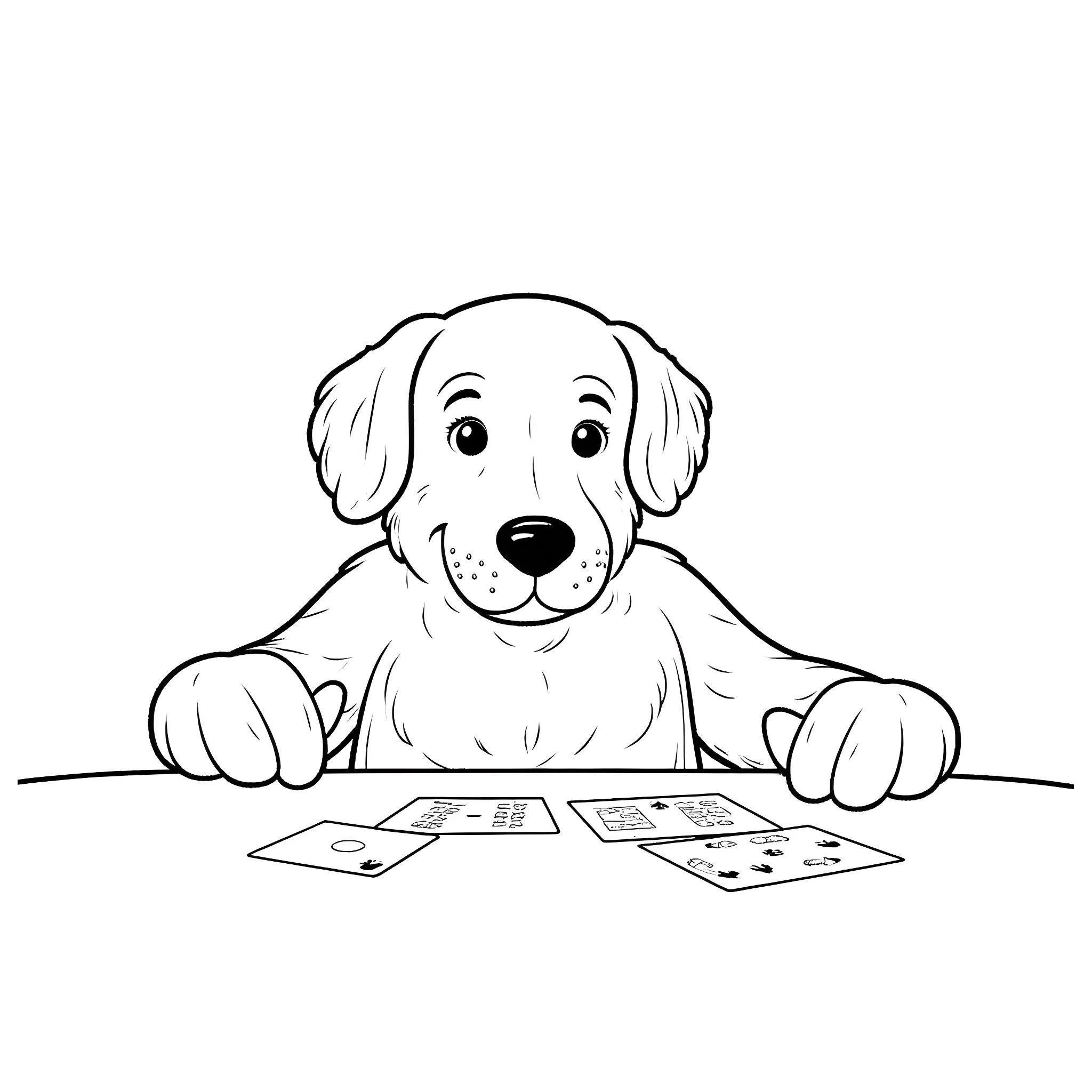 Avenger Dog Playing with Board Games Coloring Page (free black-and-white line drawing printable PDF for all, from beginners to advanced learners, including children, teens, adults, and seniors)