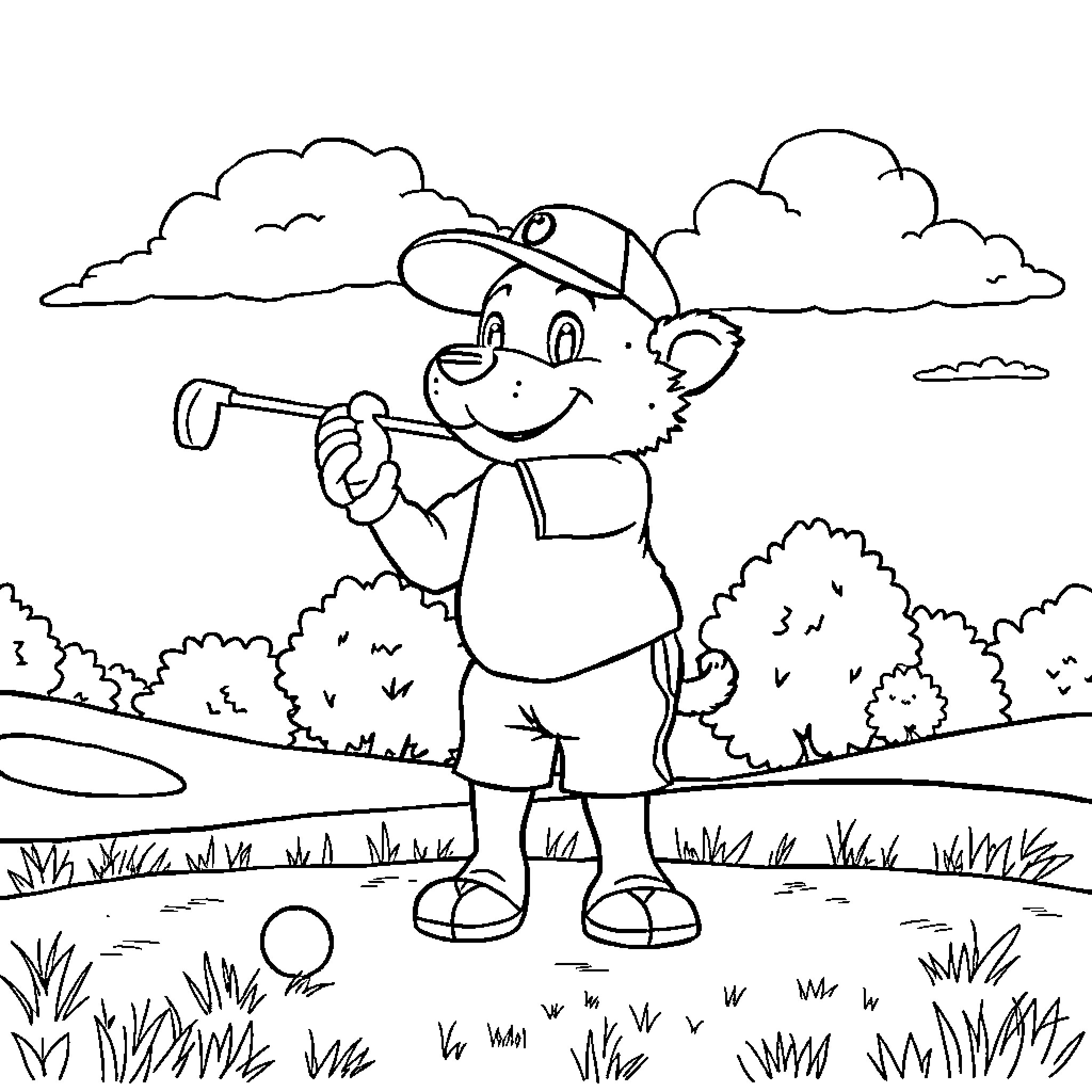 Labubu's Outdoor Adventure Coloring Page (free black-and-white line drawing printable PDF for all, from beginners to advanced learners, including children, teens, adults, and seniors)