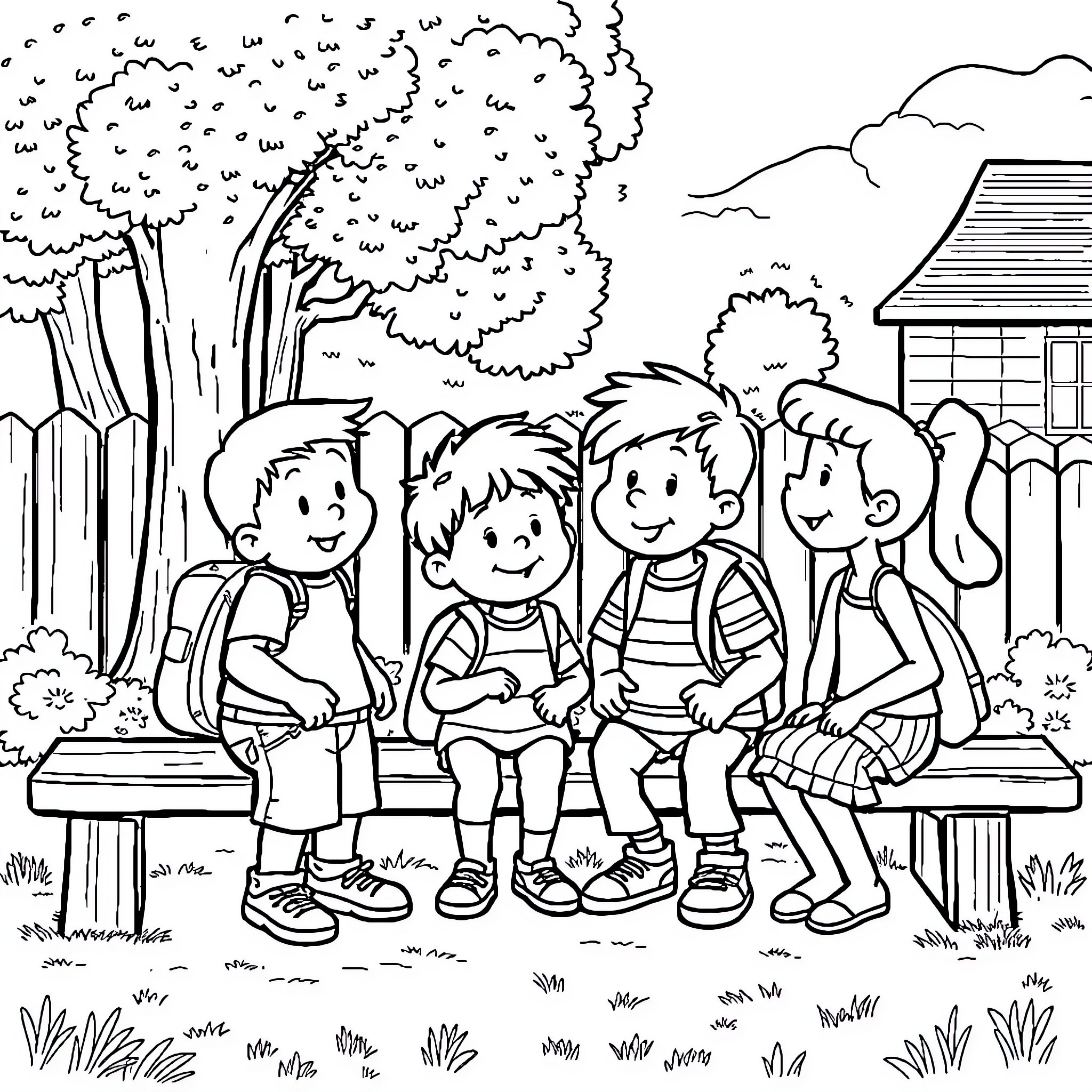 Arthur's Outdoor Adventure with Friends Coloring Page (free black-and-white line drawing printable PDF for all, from beginners to advanced learners, including children, teens, adults, and seniors)